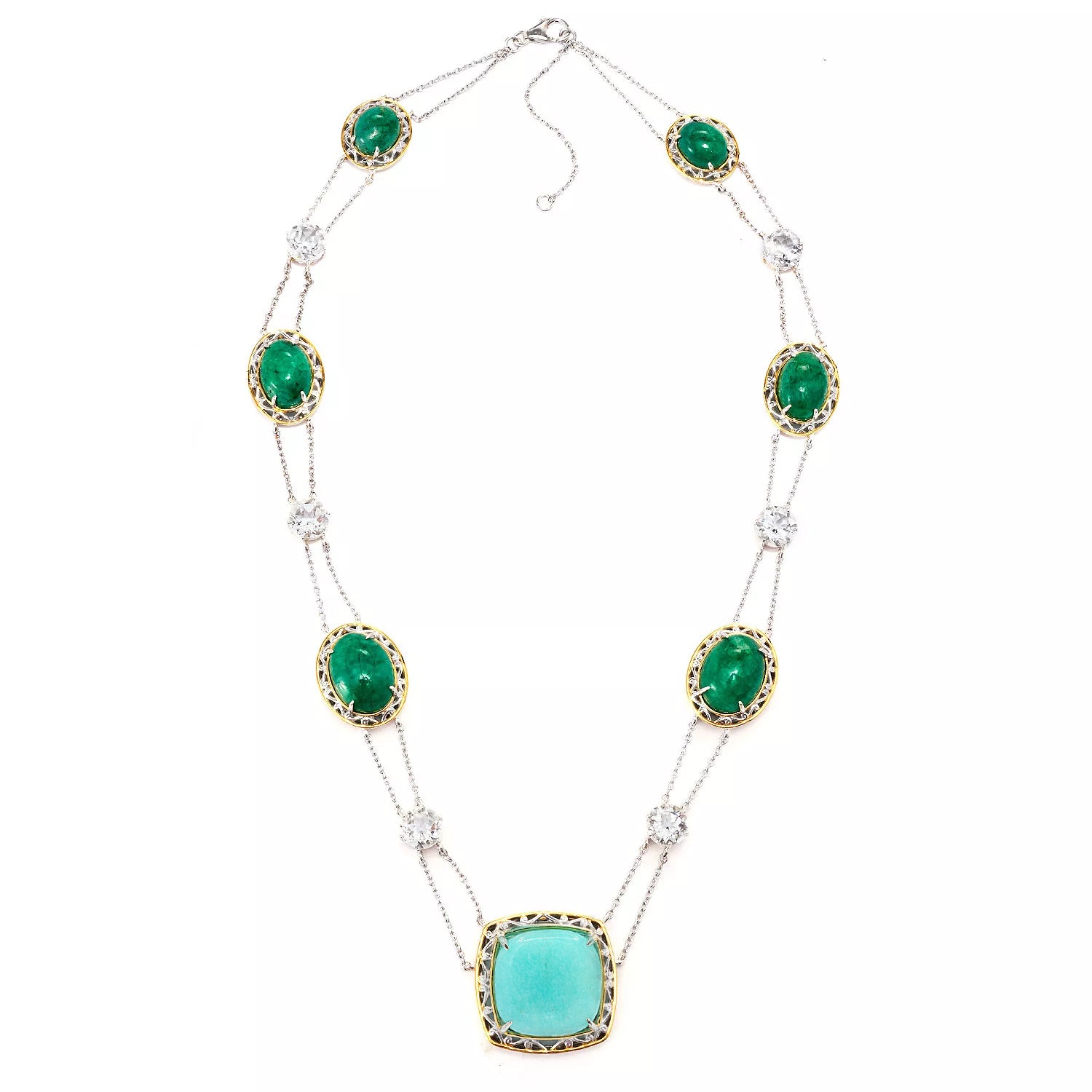 Gems en Vogue Amazonite, Emerald & Clear Quartz Delhi Durbar Necklace