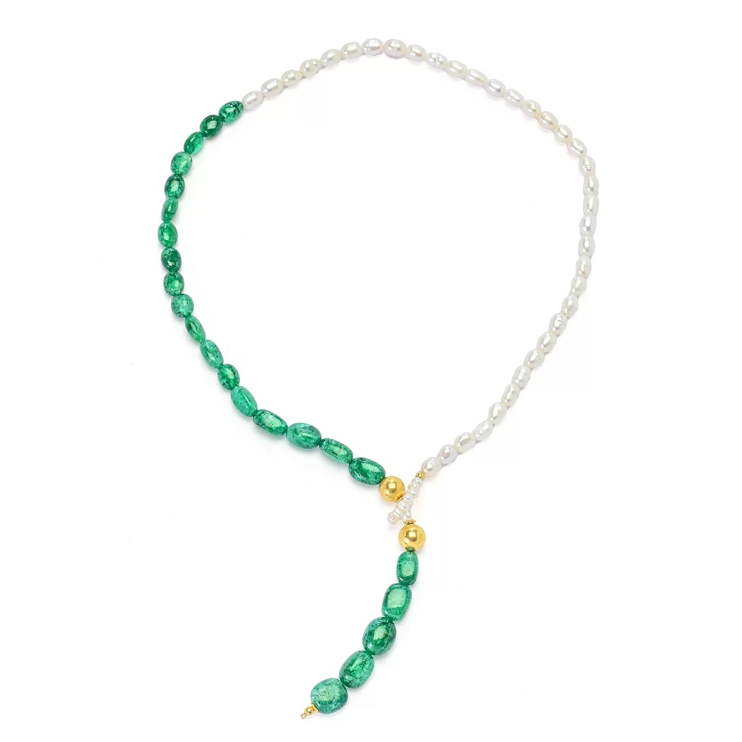 Gems en Vogue Emerald & Pearl Tumbled Bead Y Necklace