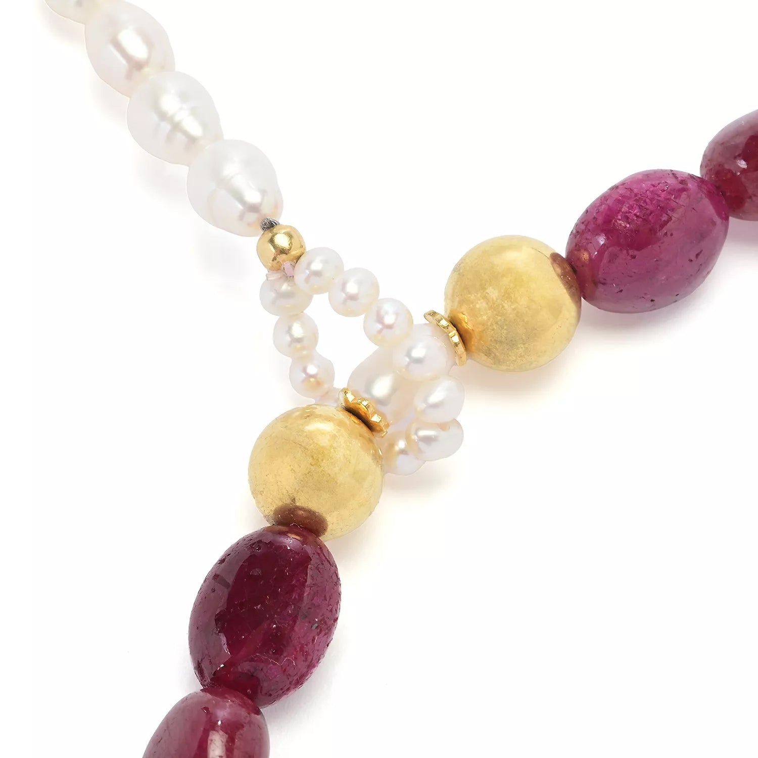 Gems en Vogue Ruby & Pearl Tumbled Bead Y Necklace
