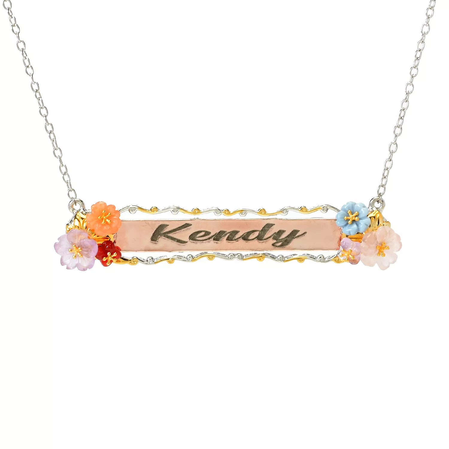 Gems en Vogue Personalized Collection Multi Gemstones Flower Name Necklace