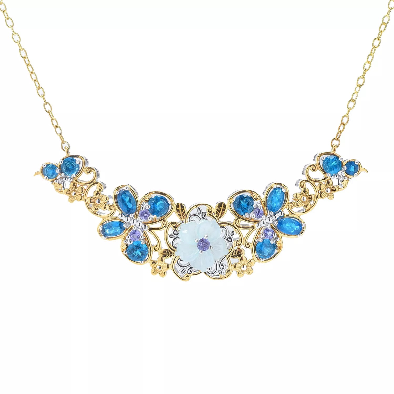 Gems en Vogue 2.62ctw Neon Apatite & Multi Gemstones Flower & Butterfly Necklace
