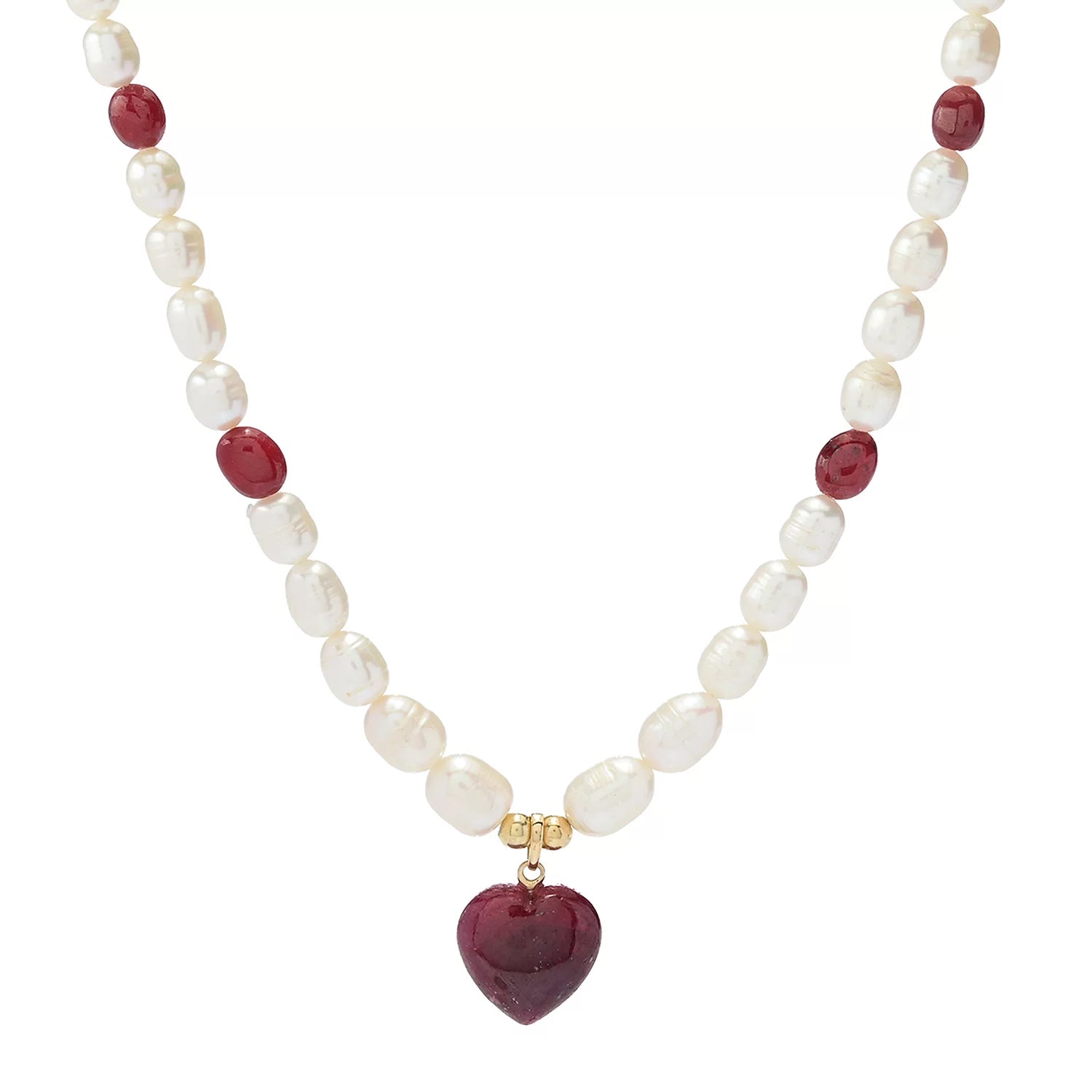 Gems en Vogue Opaque Ruby & Cultured Pearl Heart Necklace