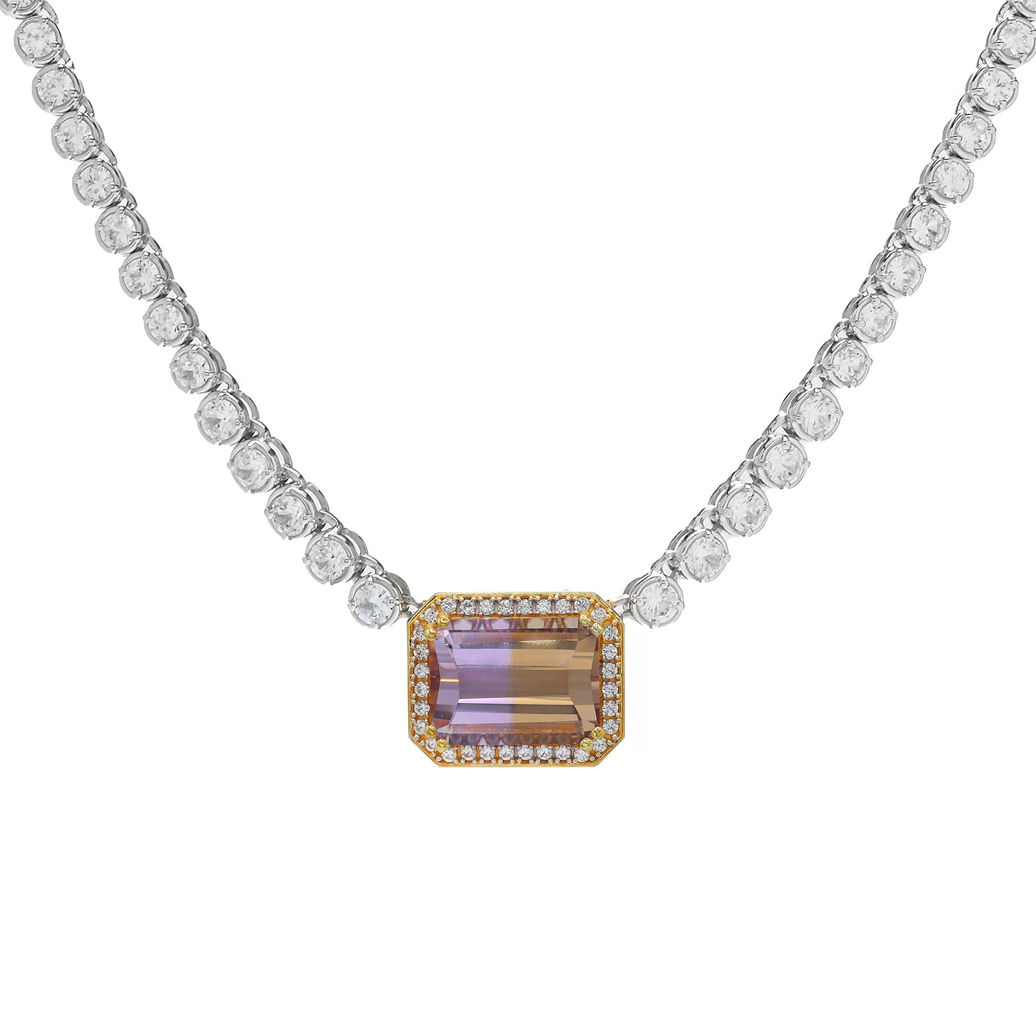 Gems en Vogue 24K Palladium Silver 33.93ctw Ametrine & White Zircon Tennis Necklace