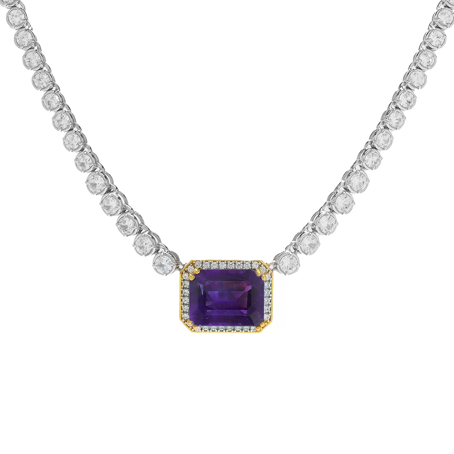 Gems en Vogue 24K Palladium Silver 33.13ctw Namibian Amethyst & White Zircon Tennis Necklace