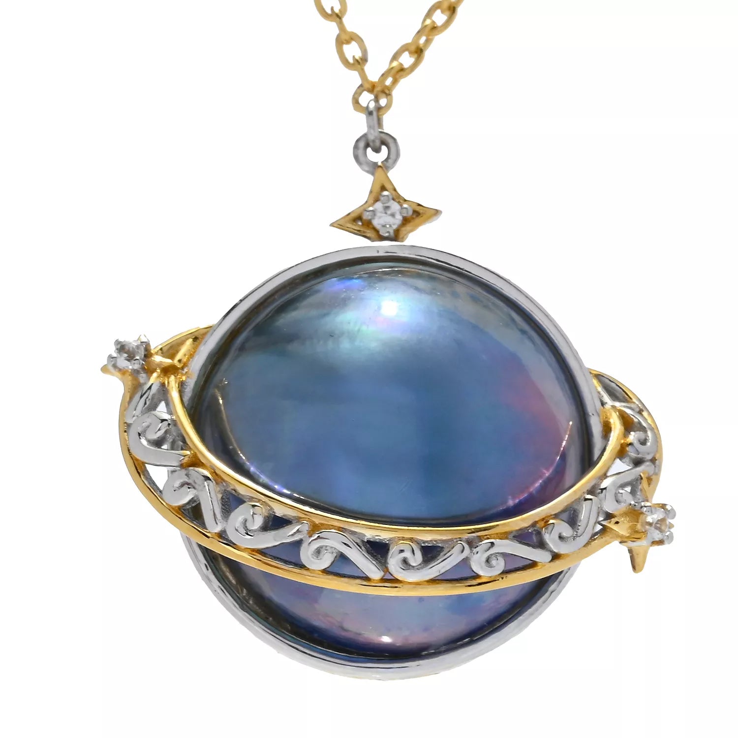 Gems en Vogue Peacock Mabe Cultured Pearl, Citrine, Topaz & Zircon Planet Necklace