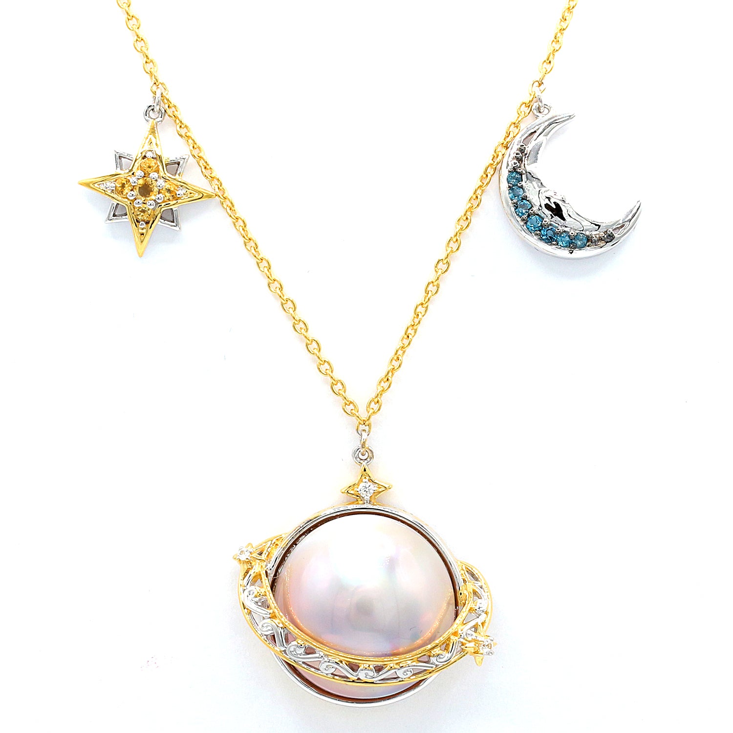 Gems en Vogue Champagne Mabe Cultured Pearl, Citrine, Topaz & Zircon Planet Necklace