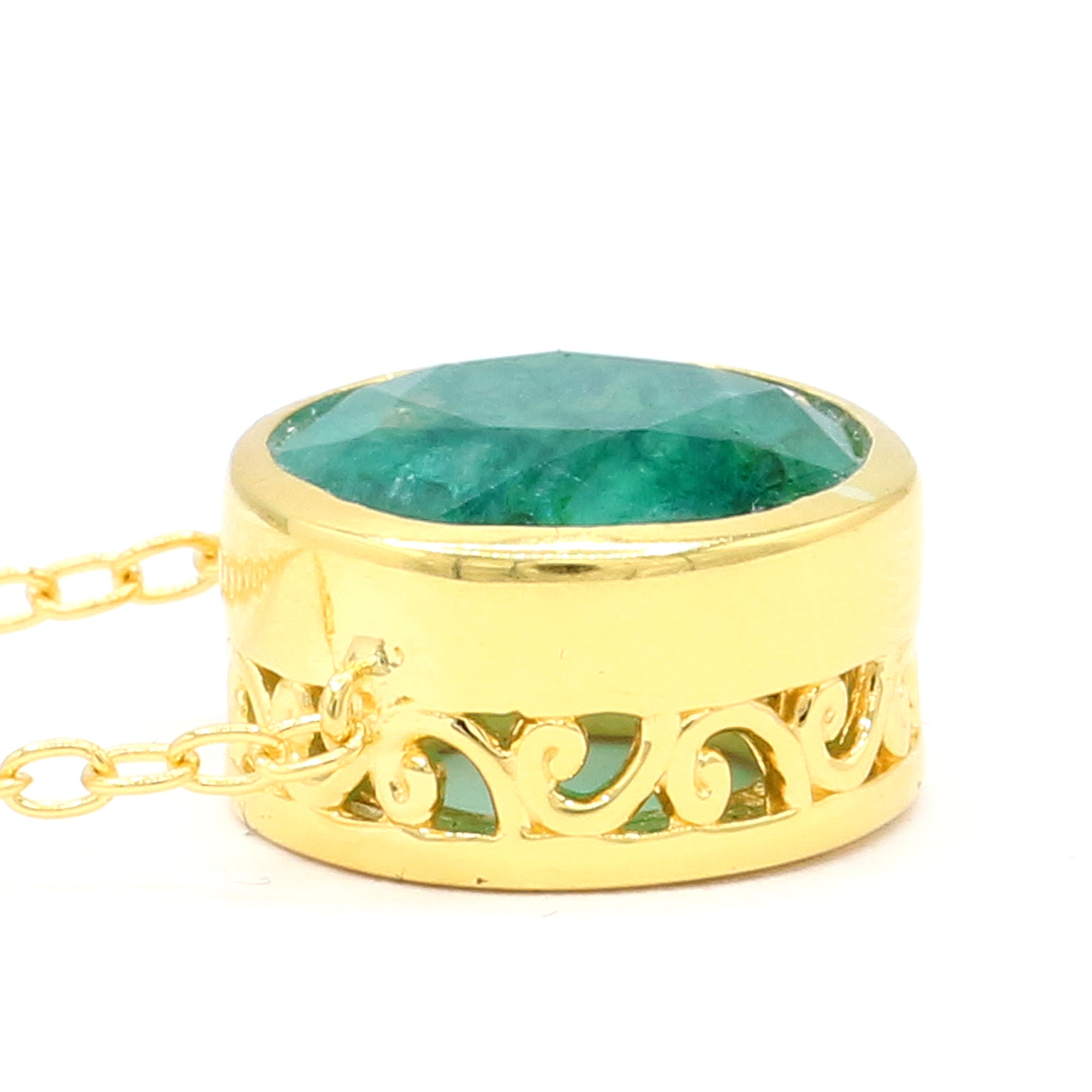 Gems en Vogue 24K Palladium Silver 4.85ctw Round Zambian Emerald Necklace