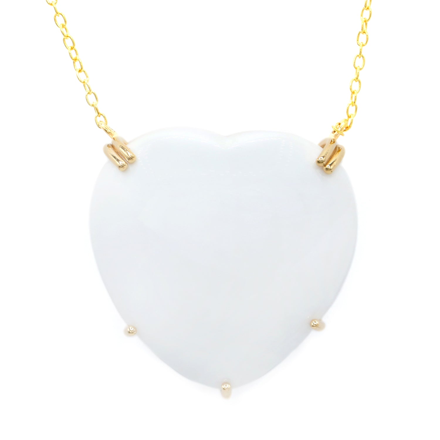 Gems en Vogue 24K Palladium Silver White Onyx Heart Necklace