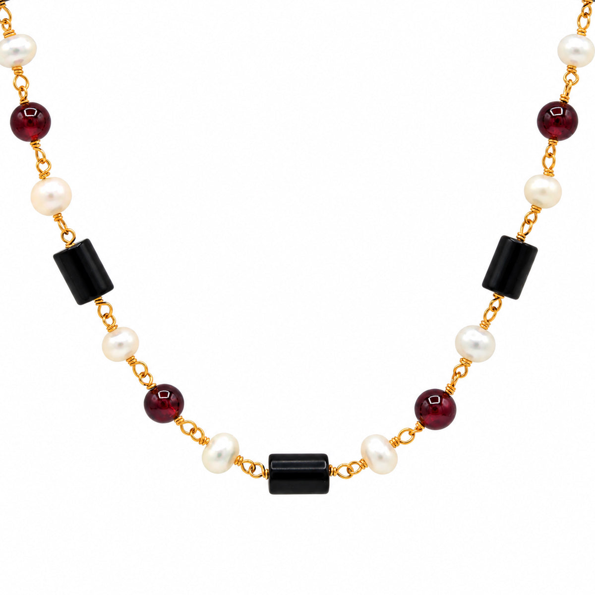 Gems en Vogue One-of-a-Kind Black Onyx Tube, Pearl & Garnet Bead Necklace