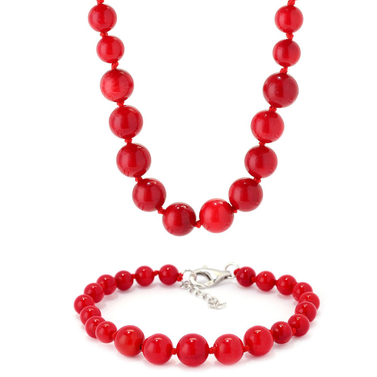 Gems en Vogue Red Coral Necklace & Bracelet Set