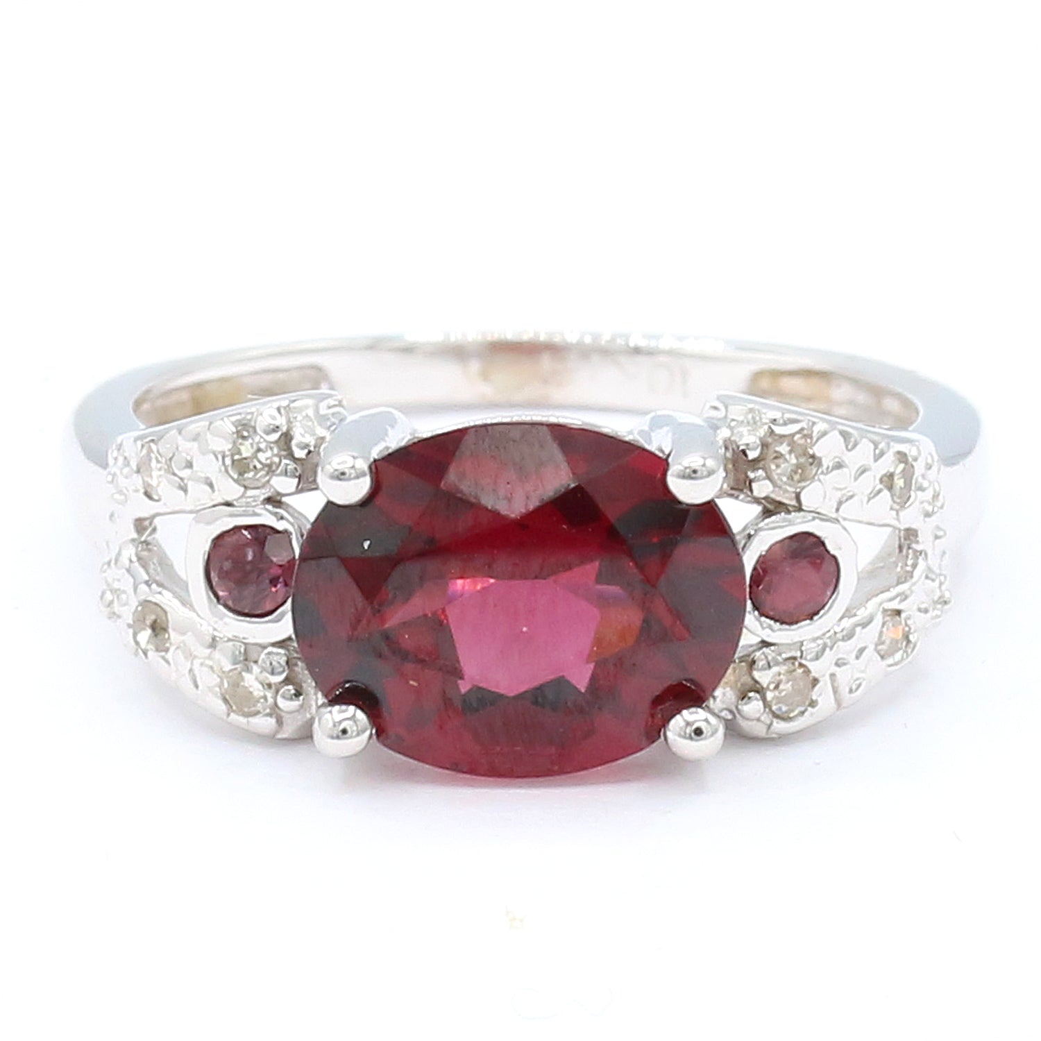 Golden Jewel 10K White Gold 3.21ctw Garnet & Diamond Ring