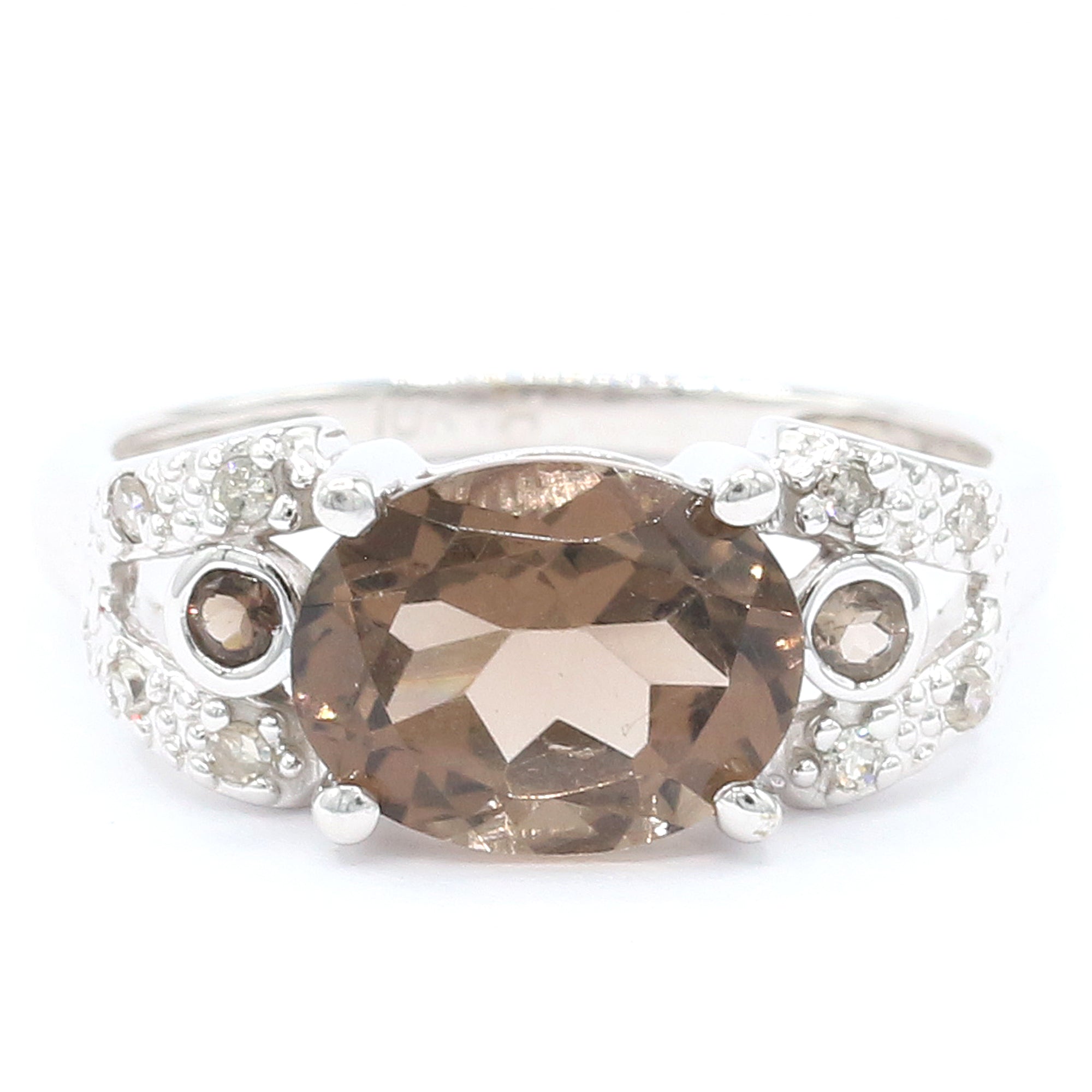 Golden Jewel 10K White Gold 2.72ctw Smoky Quartz & Diamond Ring