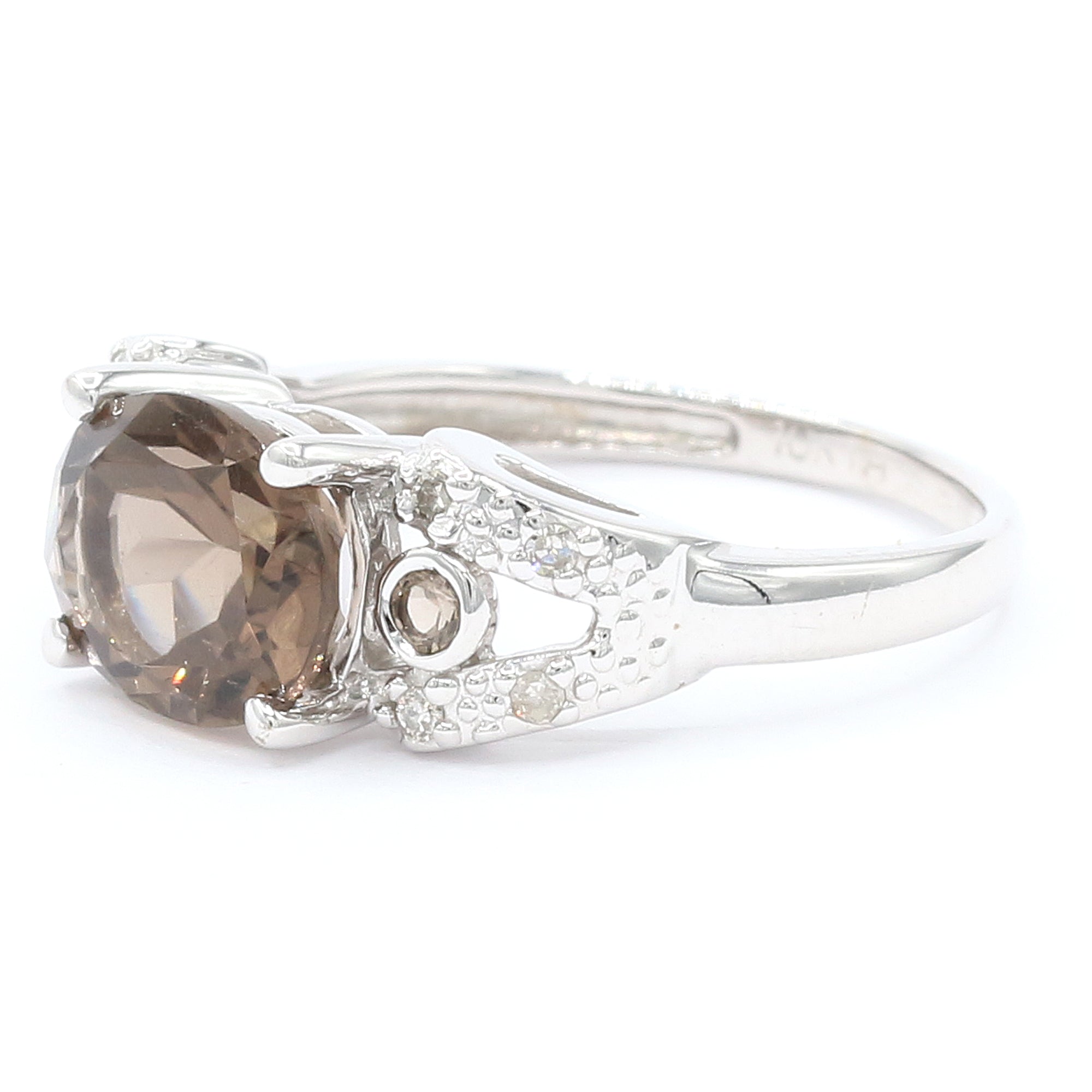 Golden Jewel 10K White Gold 2.72ctw Smoky Quartz & Diamond Ring