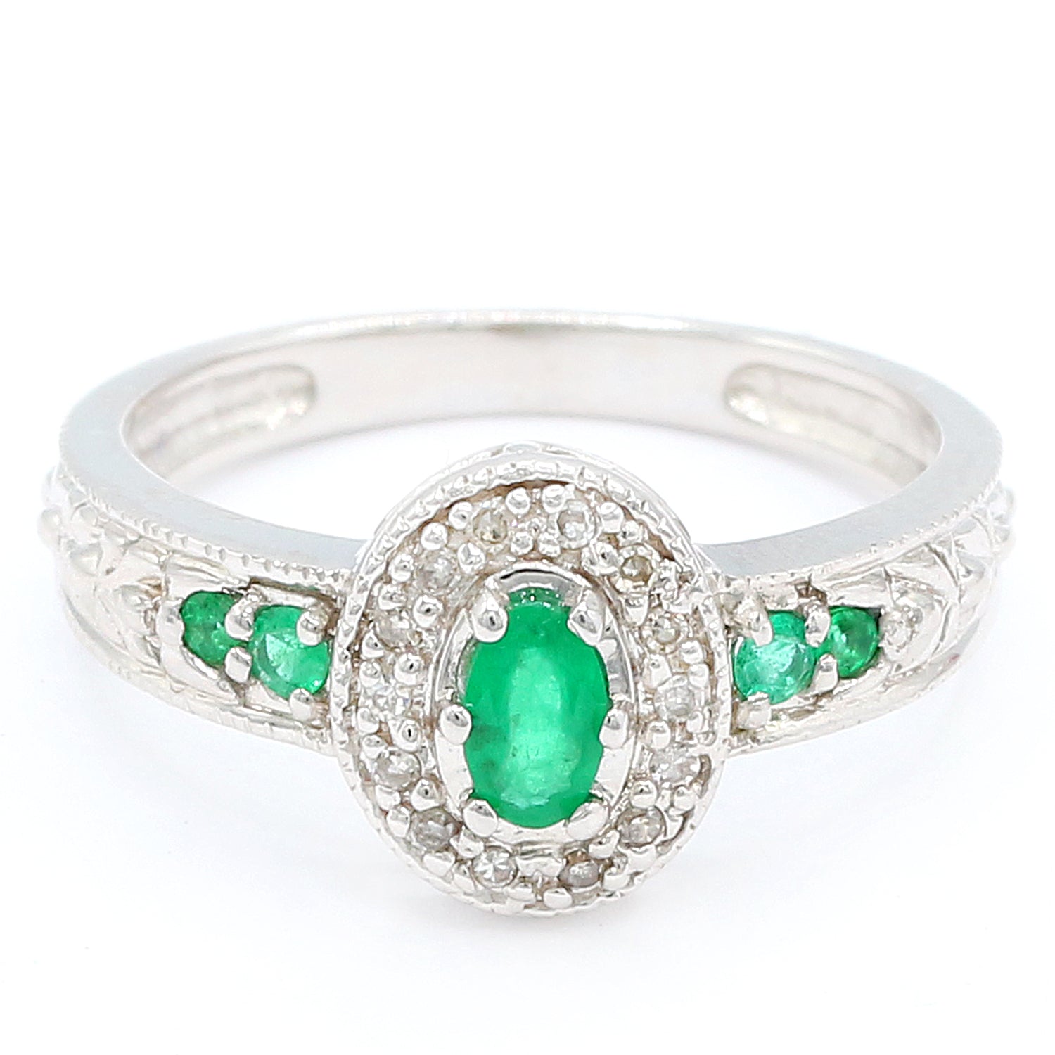 Gems en Vogue 10K White Gold Choice of Emerald, Ruby or Blue Sapphire & Diamond Ring