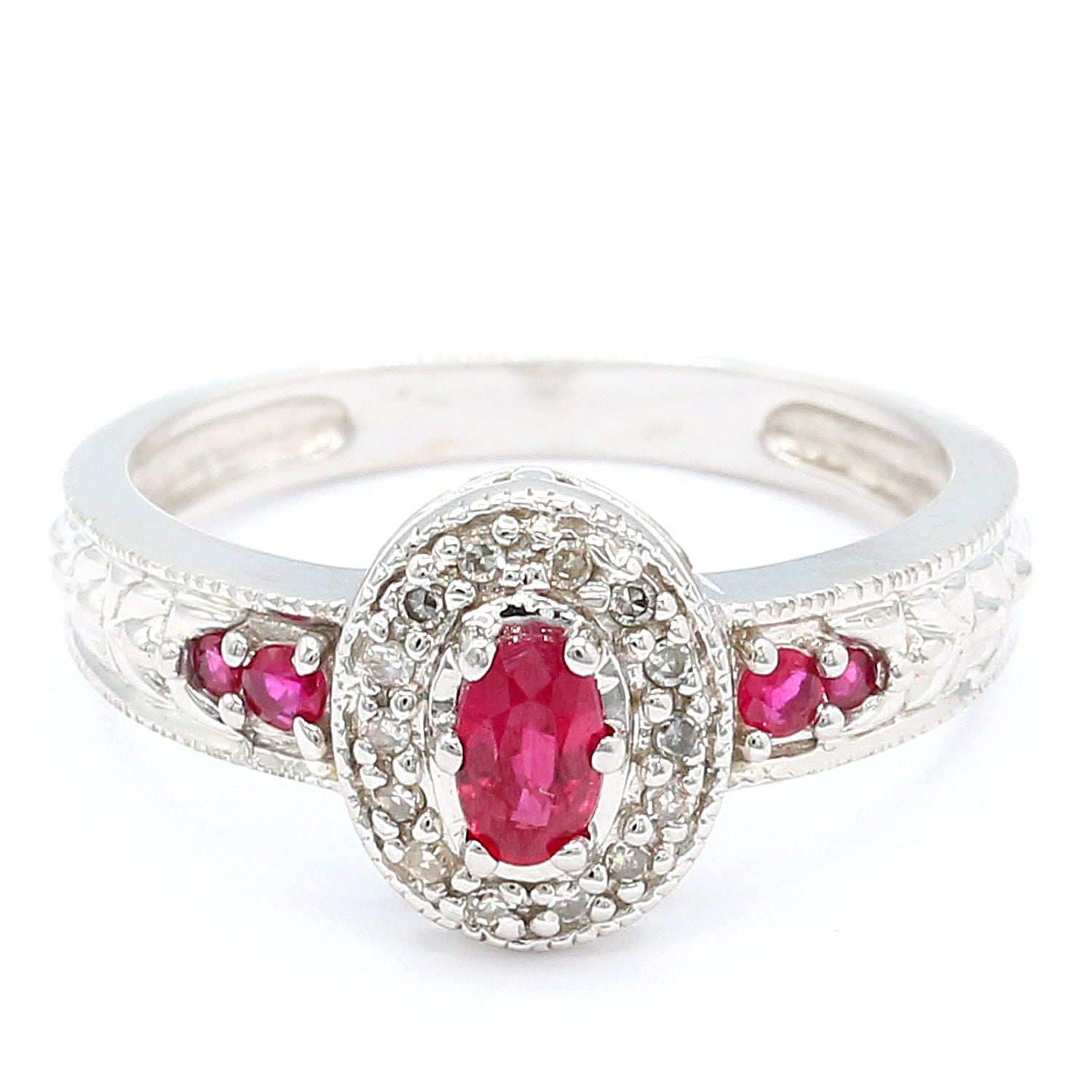 Gems en Vogue 10K White Gold Choice of Emerald, Ruby or Blue Sapphire & Diamond Ring