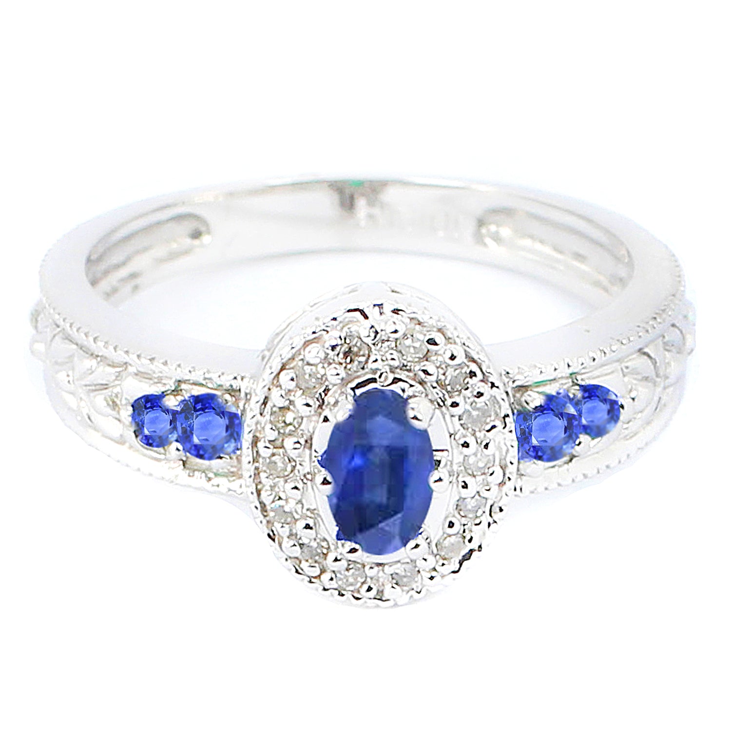Gems en Vogue 10K White Gold Choice of Emerald, Ruby or Blue Sapphire & Diamond Ring