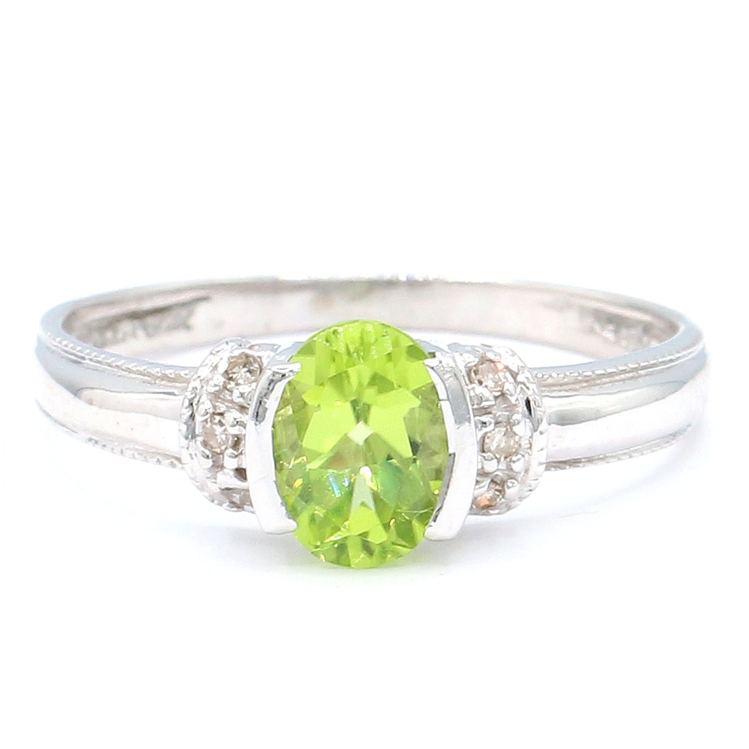 Golden Jewel 10K White Gold 0.90ctw Peridot & Diamond Ring