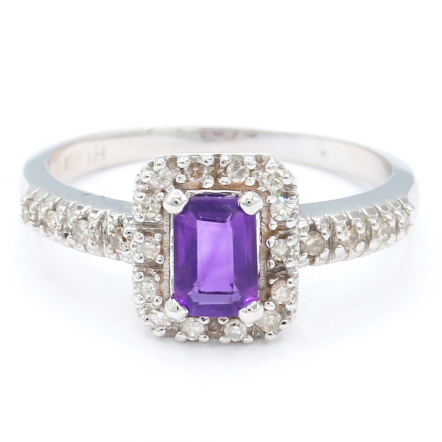 Golden Jewel 10K White Gold 0.68ctw Amethyst & Diamond Ring
