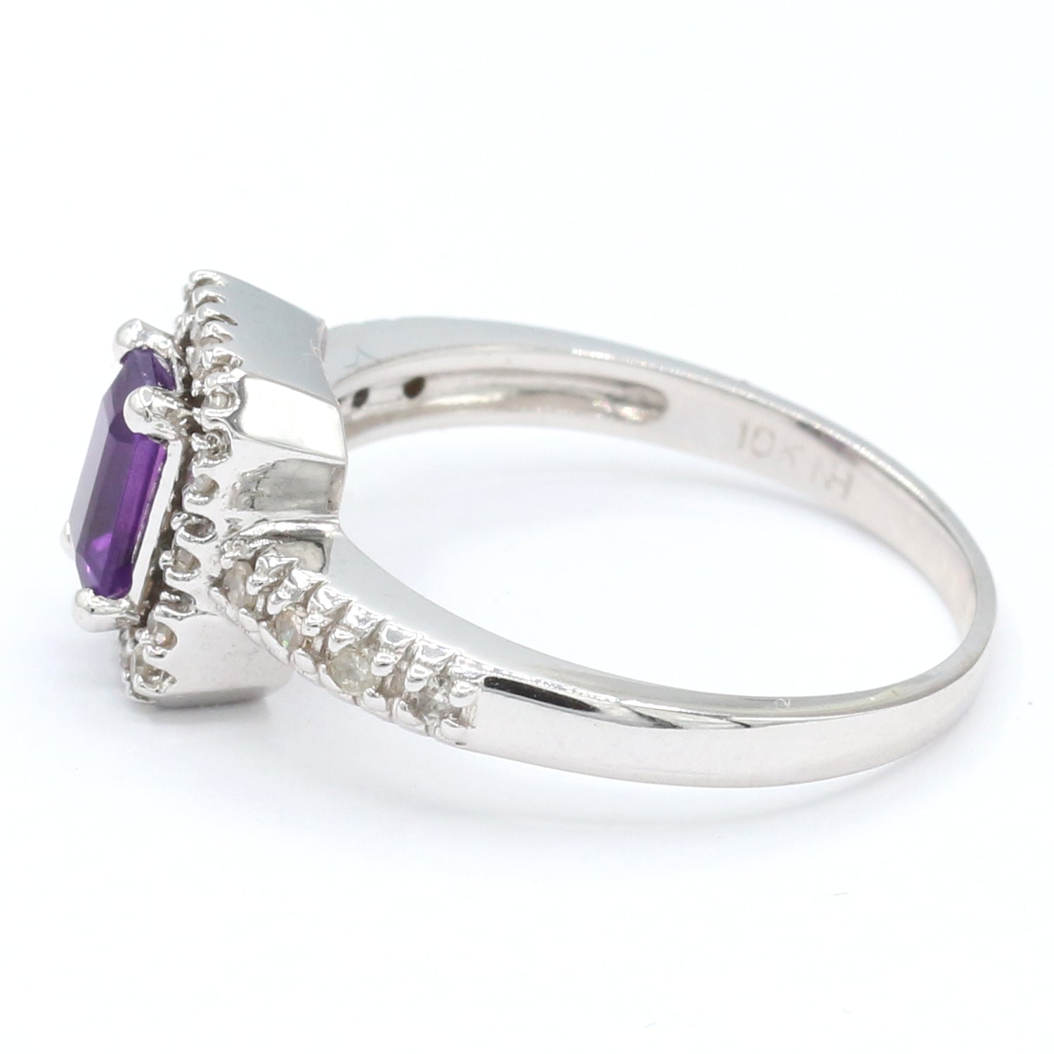 Golden Jewel 10K White Gold 0.68ctw Amethyst & Diamond Ring