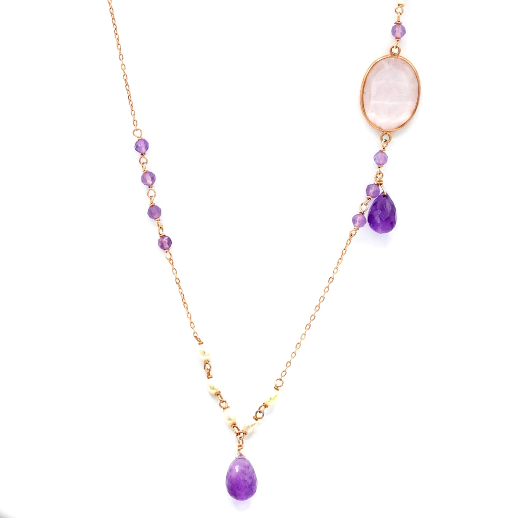 Hall of Jewels Rose Quartz, Pearl & Amethyst Necklace