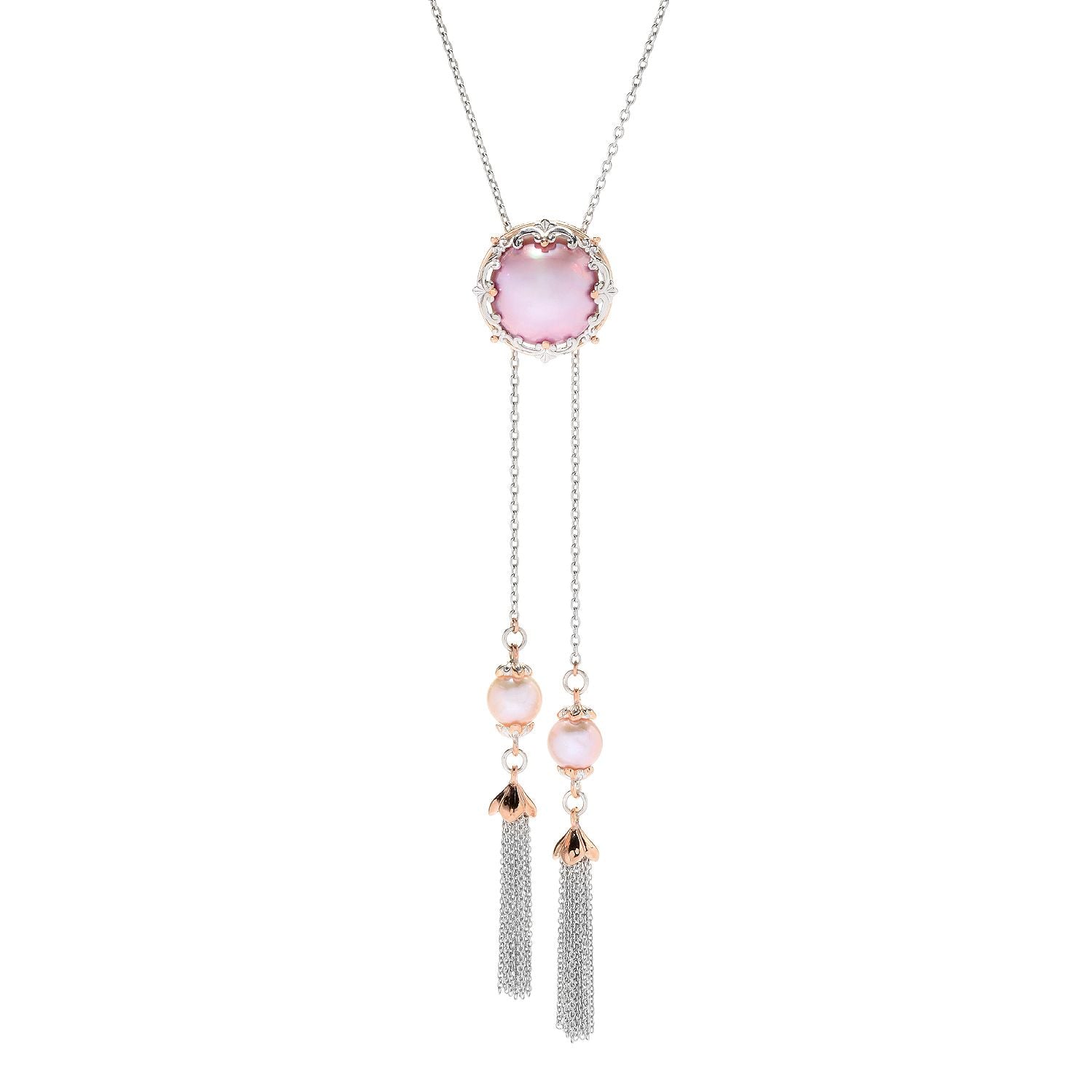 Gems en Vogue 18K Palladium Silver Pink Mabe Pearl Bolo Necklace