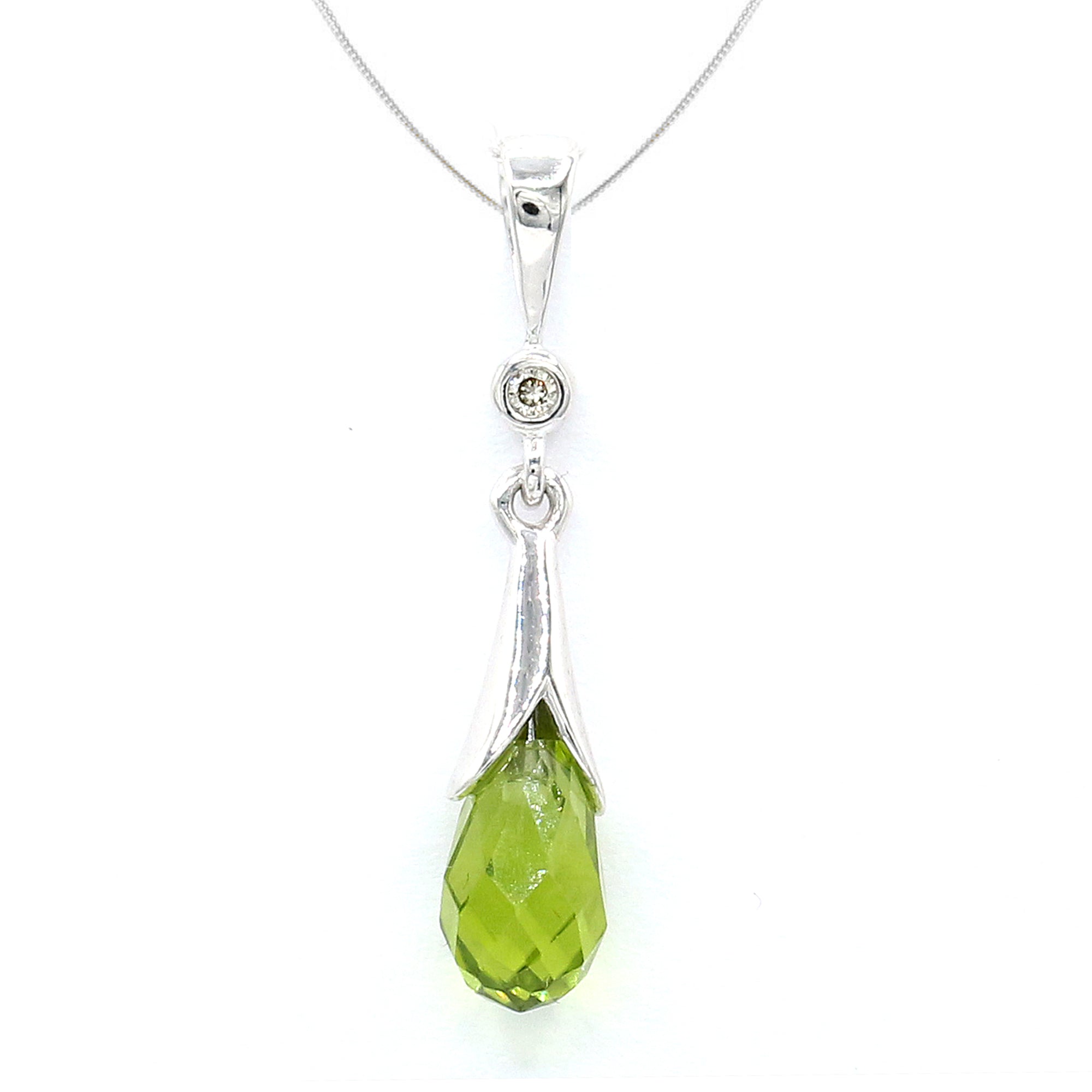 Golden Jewel 10K White Gold 1.77ctw Peridot & Diamond Drop Pendant