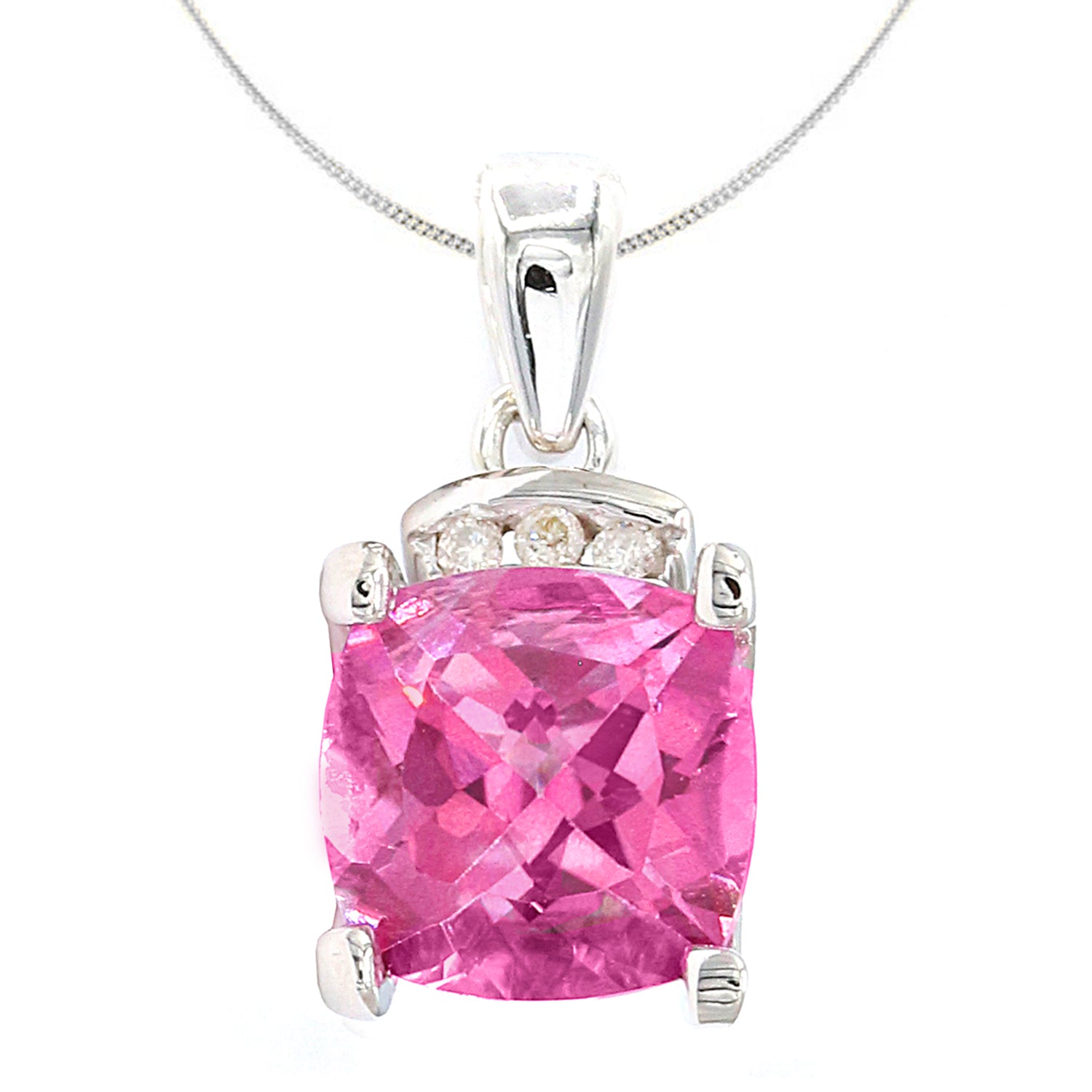 🎗Breast Cancer Awareness Golden Jewel 10K White Gold 1.28ctw Pink Topaz & Diamond Pendant