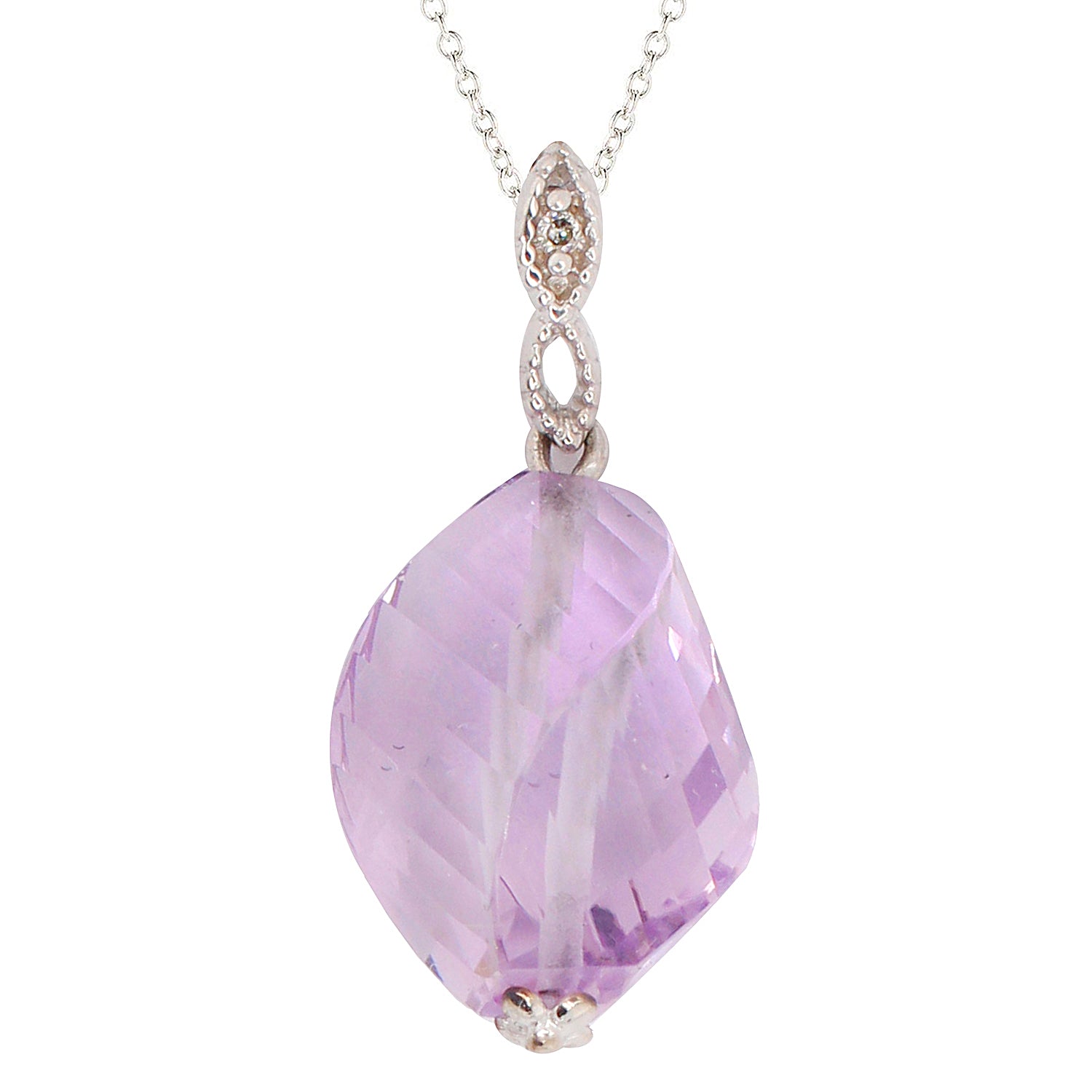 Golden Jewel 14K White Gold Swirl Rose De France Amethyst Bead & Diamond Pendant