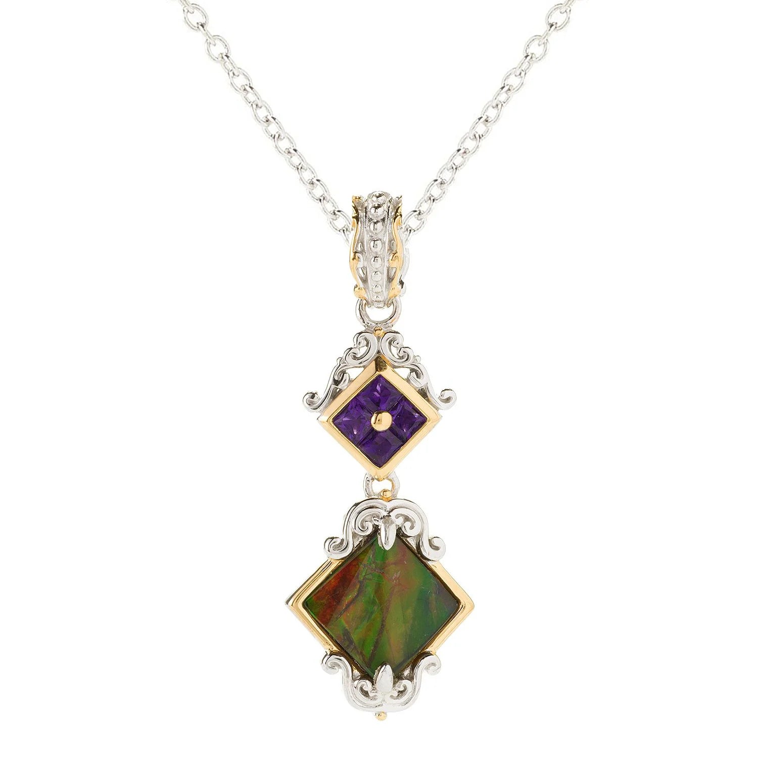 Gems en Vogue 0.60ctw Ammolite and African Amethyst Pendant