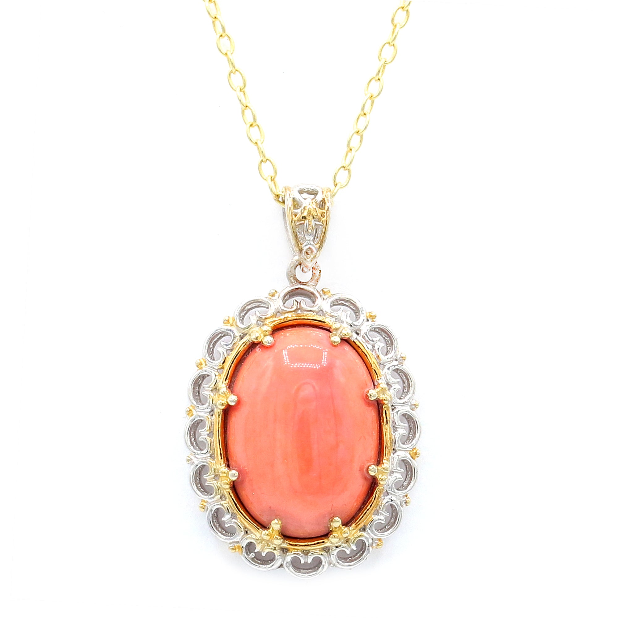 Gems en Vogue 24K Palladium Silver Oval Salmon Coral Pendant
