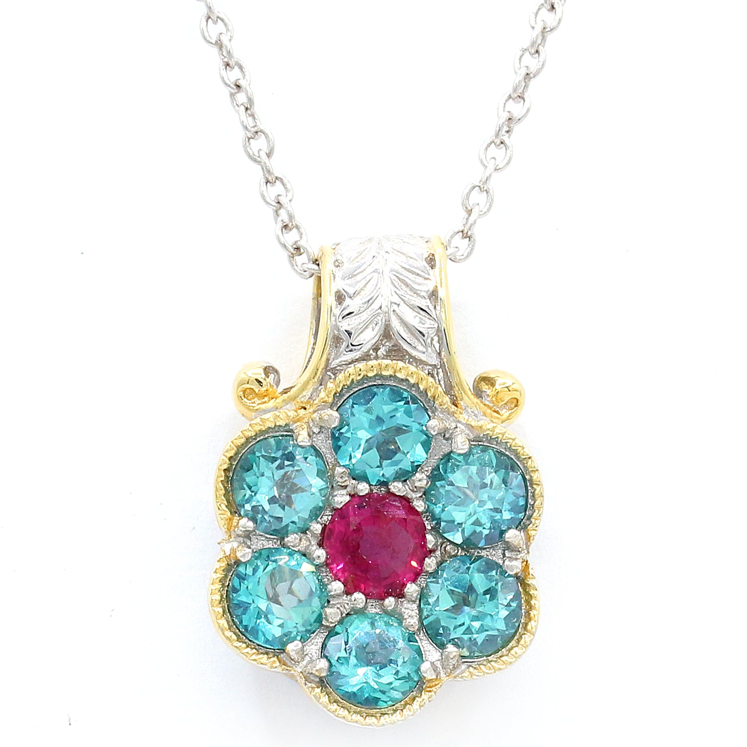 Gems en Vogue One-of-a-Kind 0.91ctw Rubellite & Teal Topaz Cluster Pendant