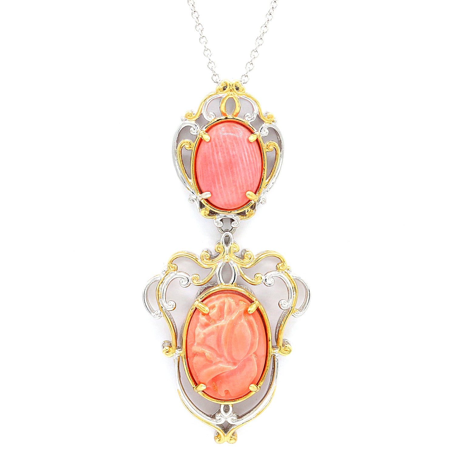 18k Yellow Gold Carved outlets Pink Cameo Coral Flower Pendant Charm