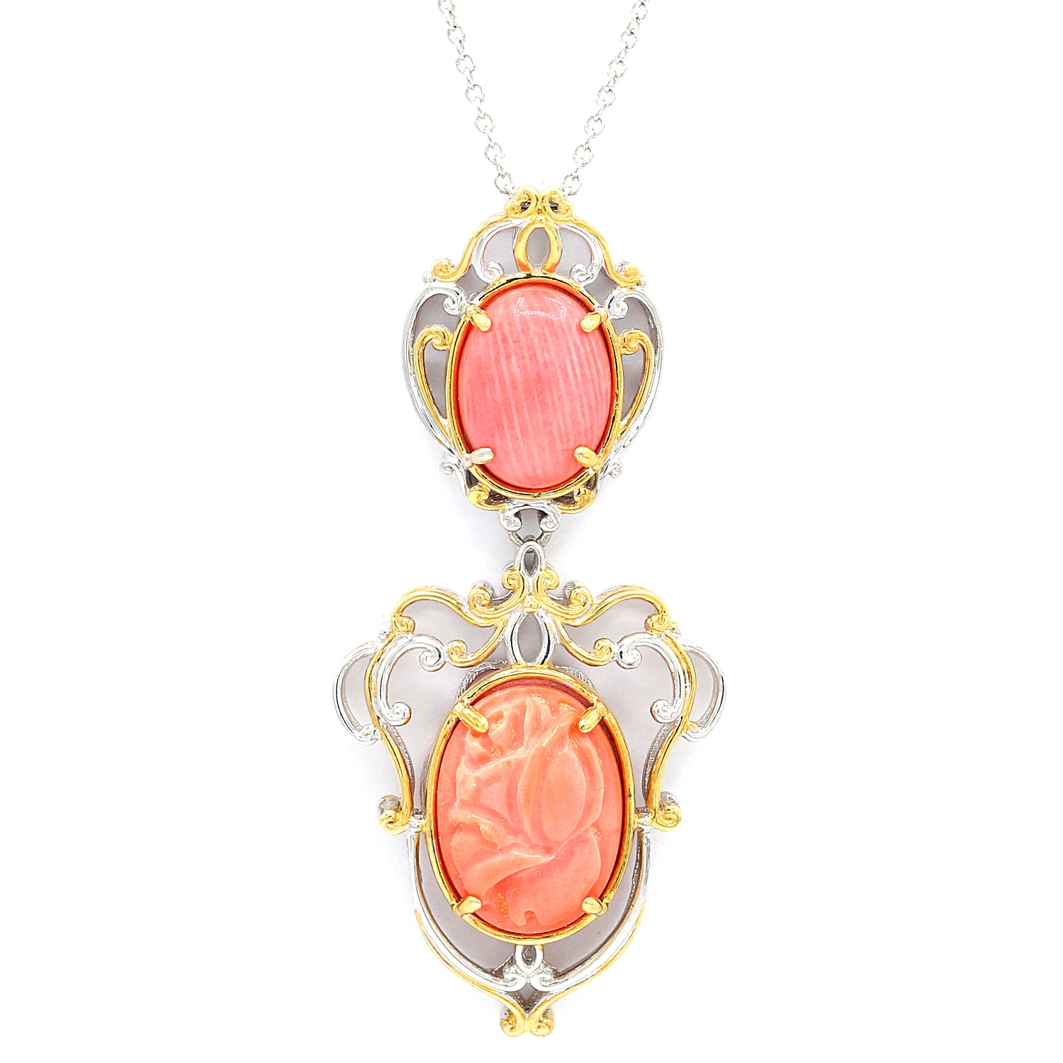 Gems en Vogue One-of-a-Kind Carved Salmon Coral Cameo Rose Flower Pendant