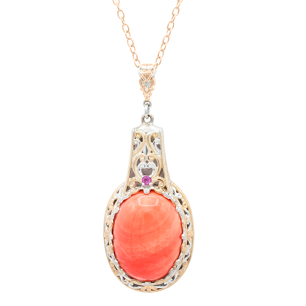 Gems en Vogue 18K Palladium Silver Salmon Coral & Rhodolite Garnet Pendant