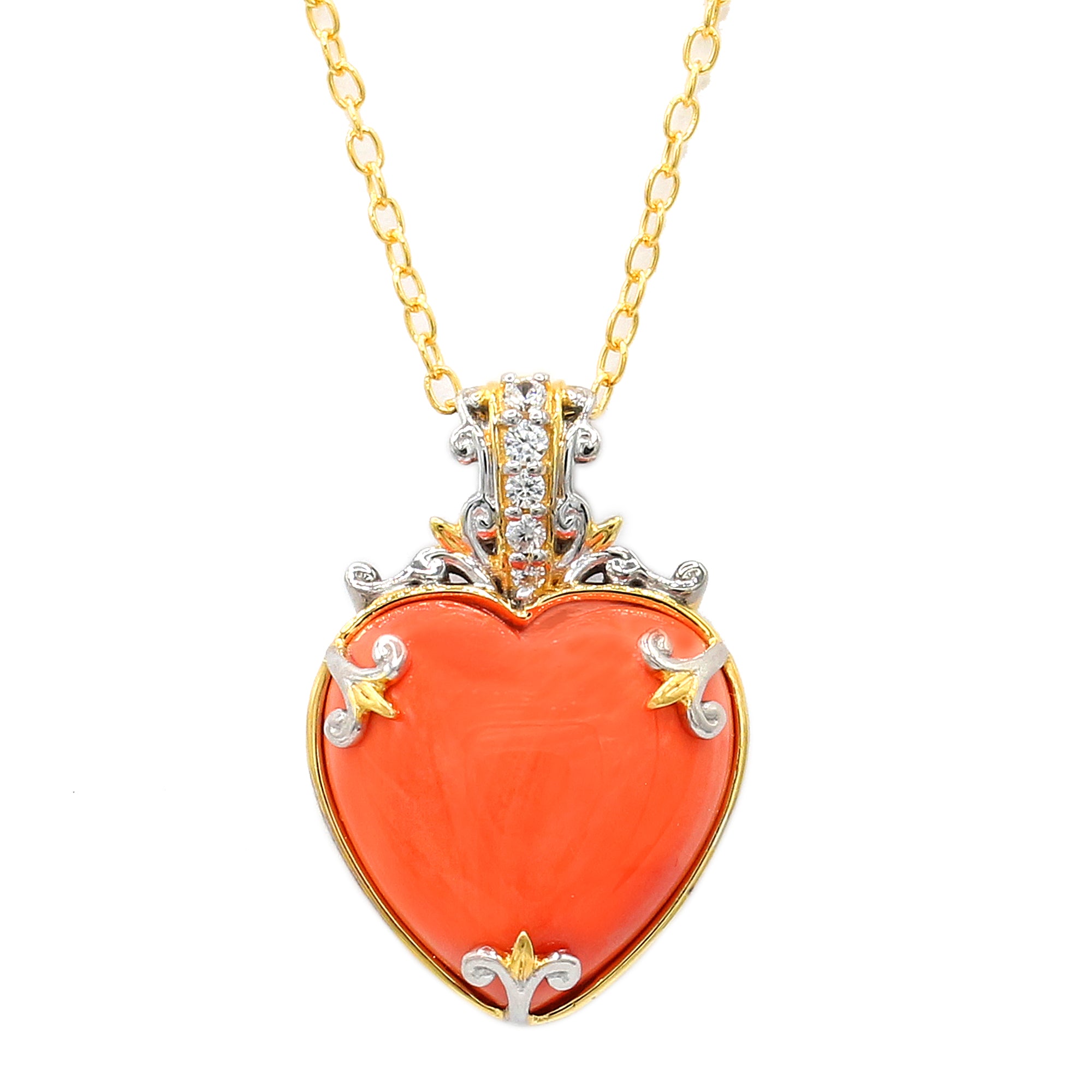 Gems en Vogue 24K Palladium Silver Salmon Coral & White Zircon Heart Pendant