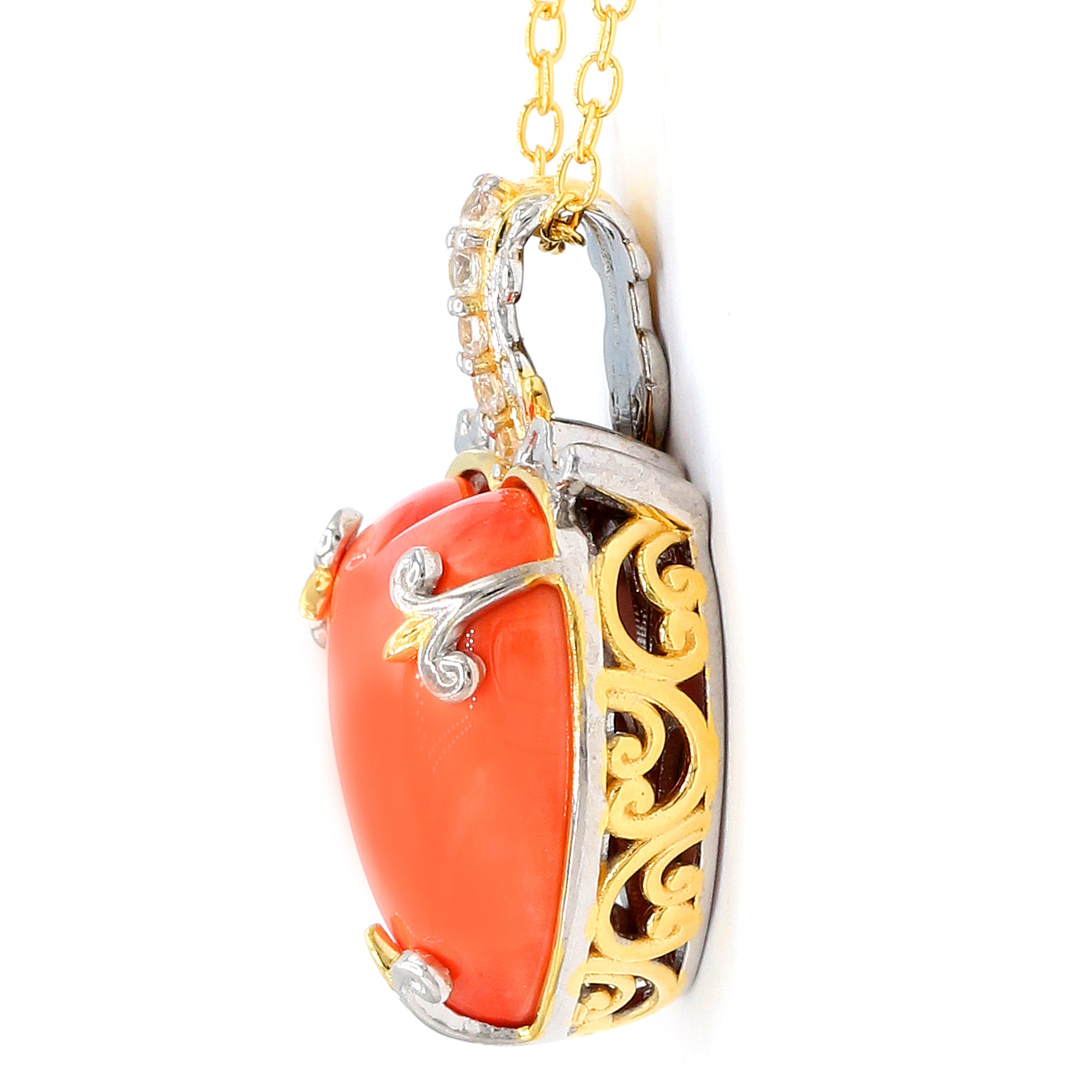 Gems en Vogue 24K Palladium Silver Salmon Coral & White Zircon Heart Pendant