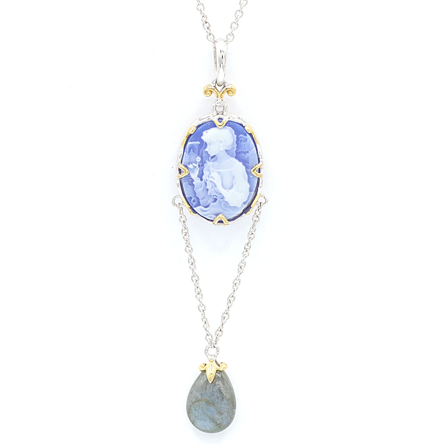 Gems en Vogue Blue Agate Cameo & Labradorite Lady Pendant
