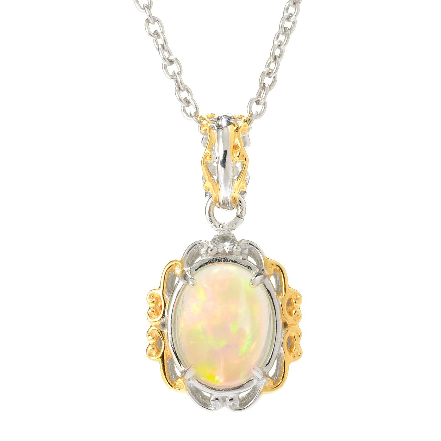 Gems en Vogue Ethiopian Opal & White Topaz October Birthstone Pendant