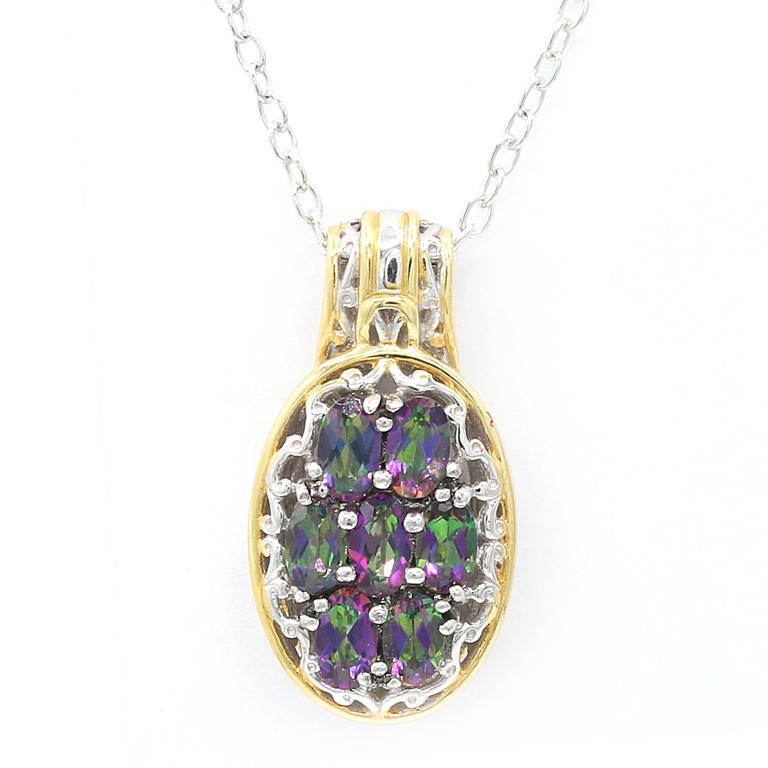 Gems en Vogue 2.10ctw Rainbow Mystic Topaz 7-Stone Cluster Pendant