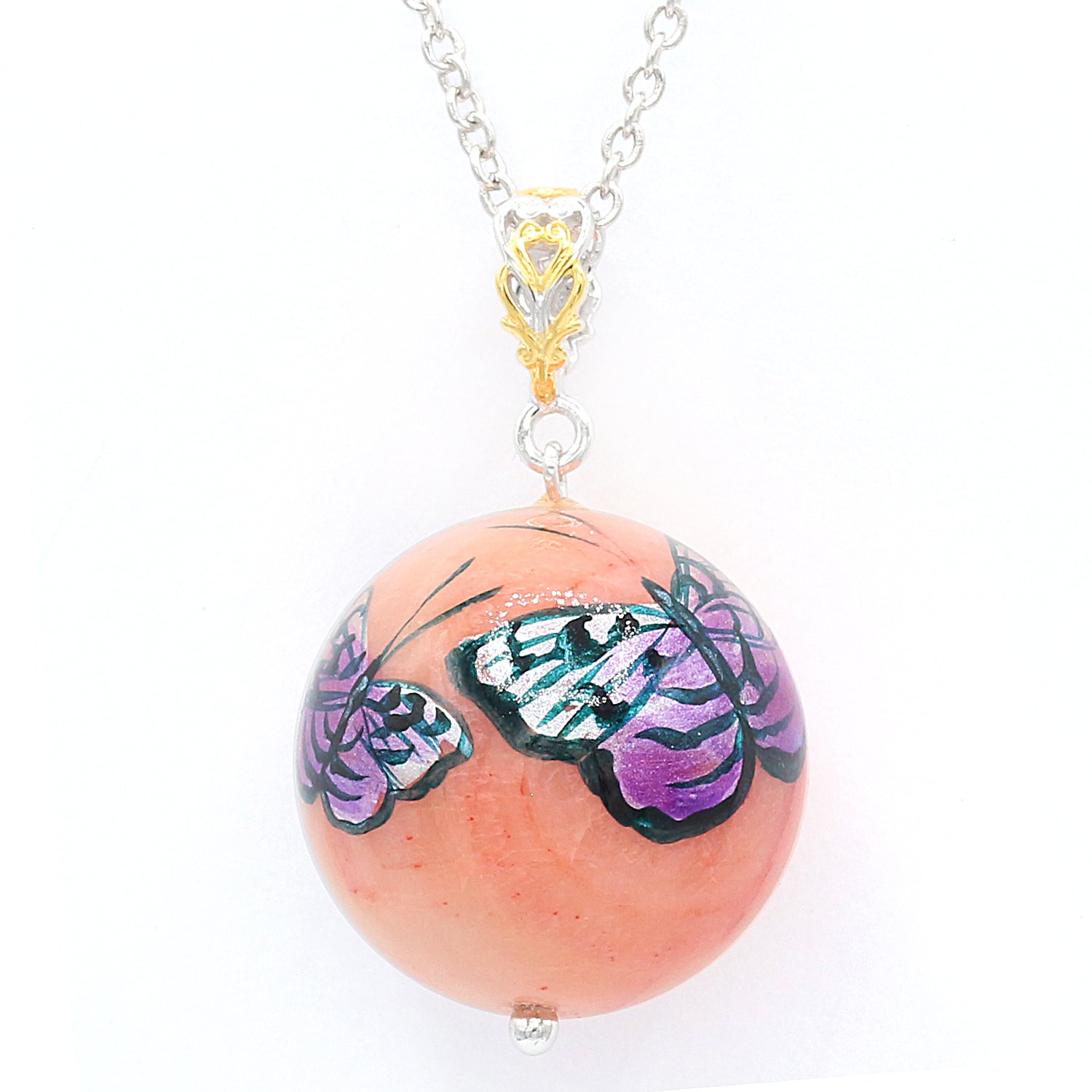 Gems en Vogue Hand Painted Coral Bead Butterfly Pendant