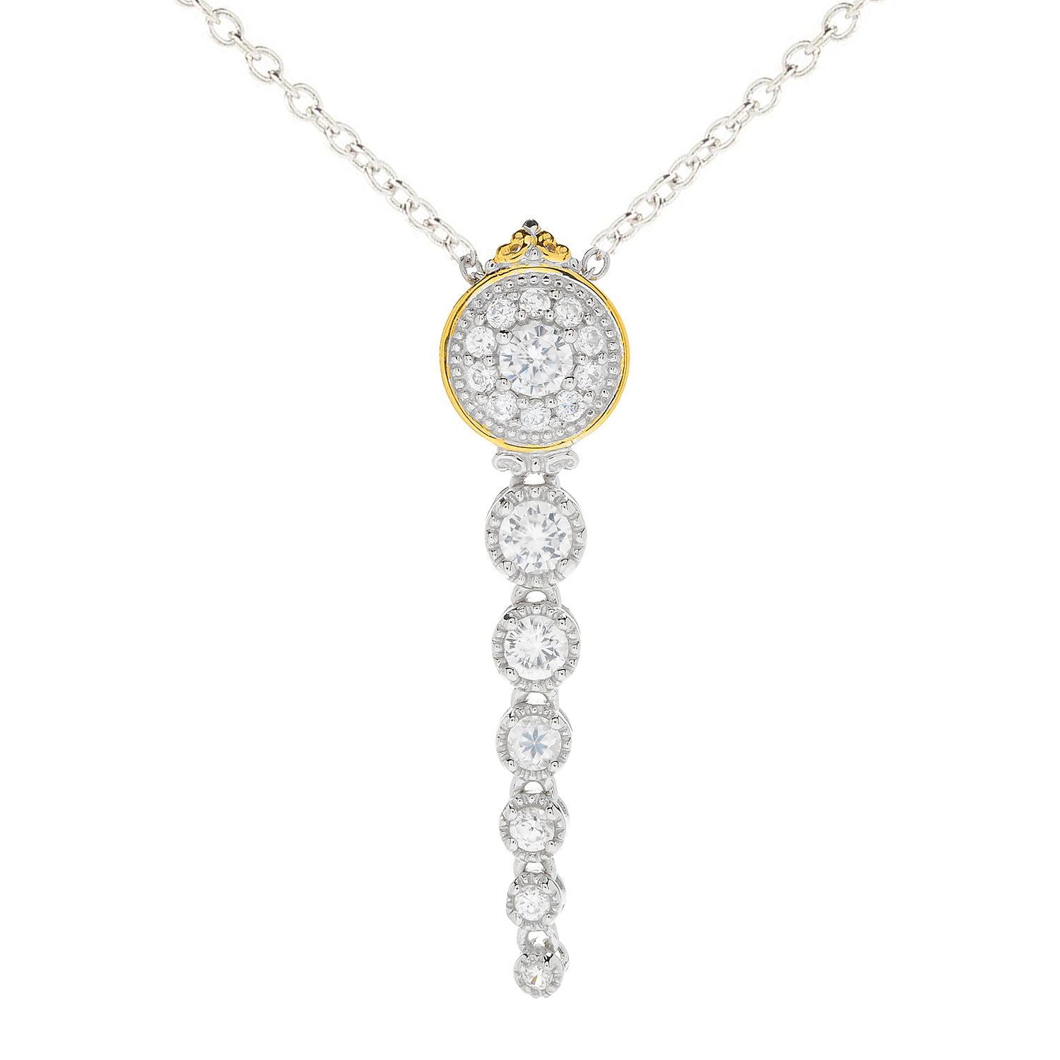 Gems en Vogue 24K Palladium Silver 1.81ctw Graduating White Zircon Drop Pendant