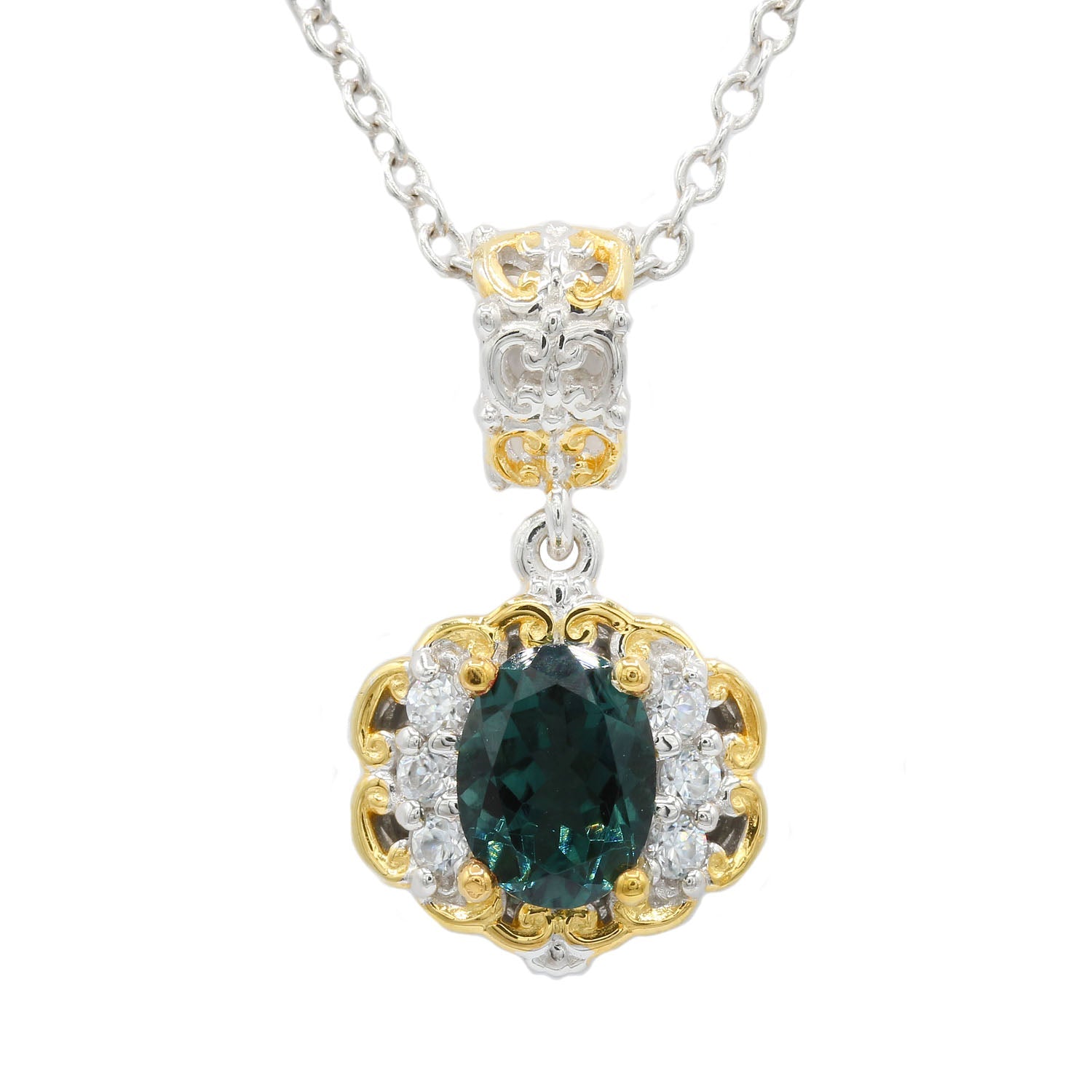 Gems en Vogue 1.56ctw Teal Tourmaline & White Zircon Pendant