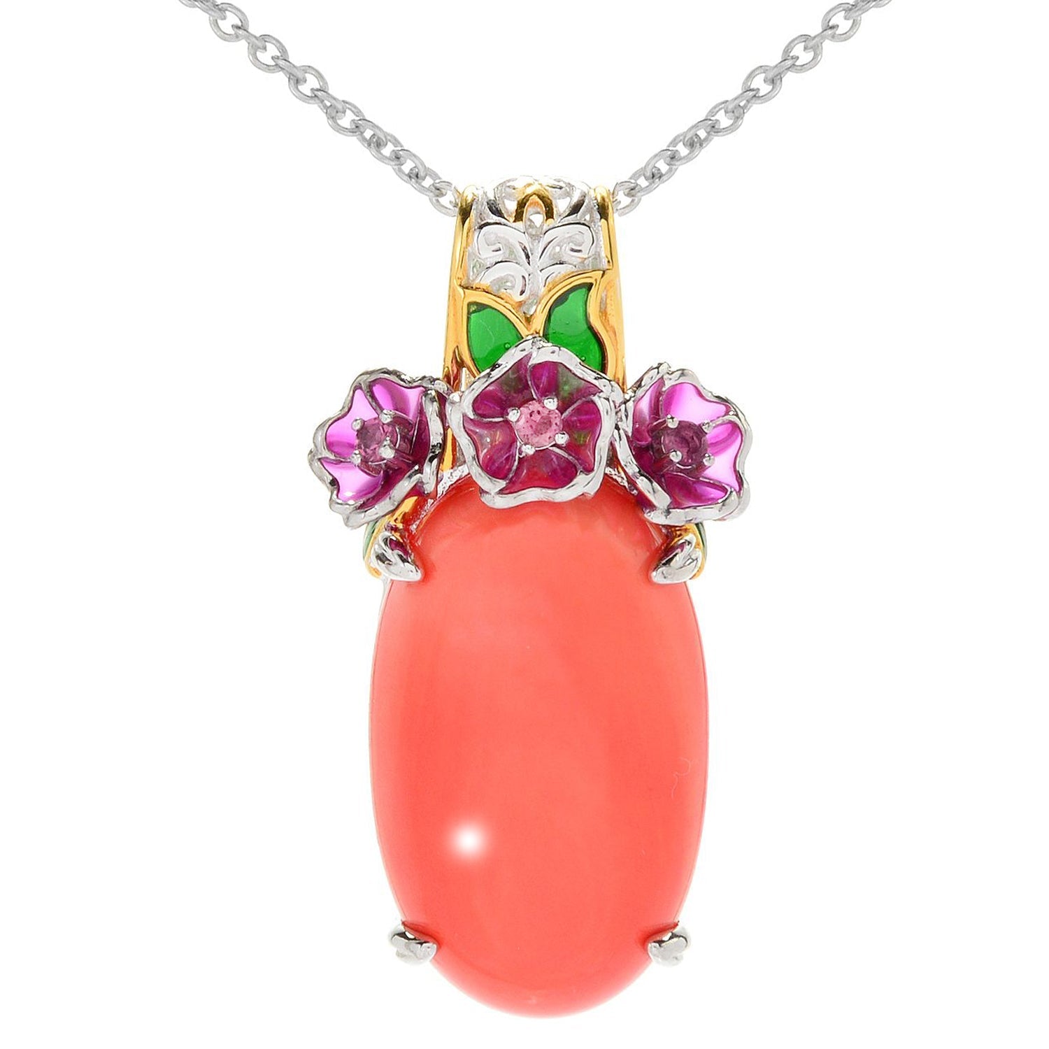 Gems en Vogue Salmon Bamboo Coral & Pink Tourmaline Rose Pendant
