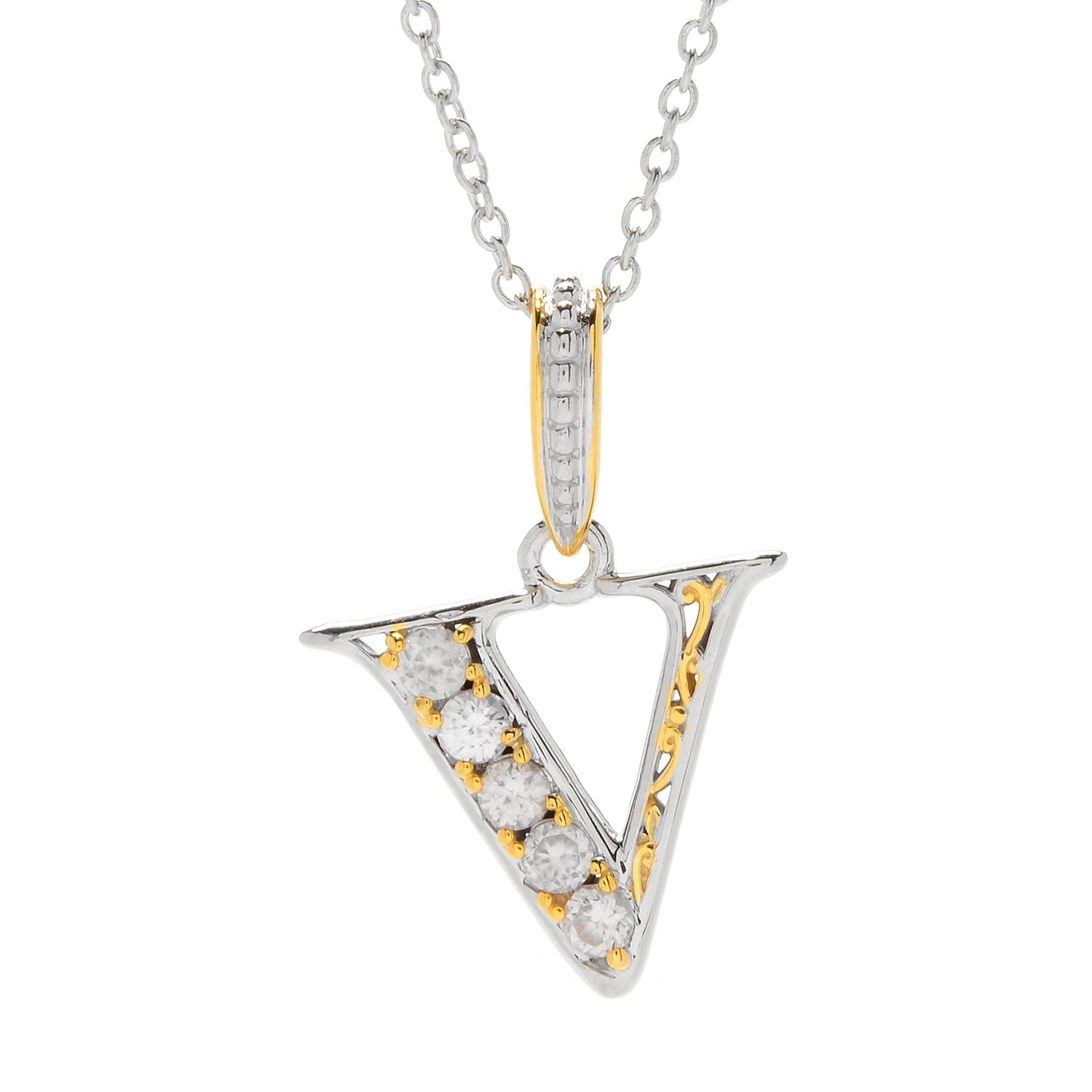 Gems en Vogue Choice of Initial 0.85ctw White Zircon 5-Stone Initial Pendant