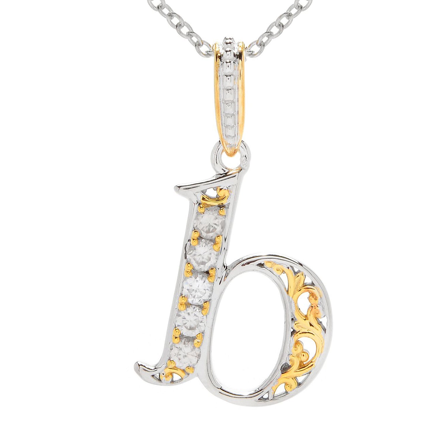 Gems en Vogue Choice of Initial 0.85ctw White Zircon 5-Stone Initial Pendant