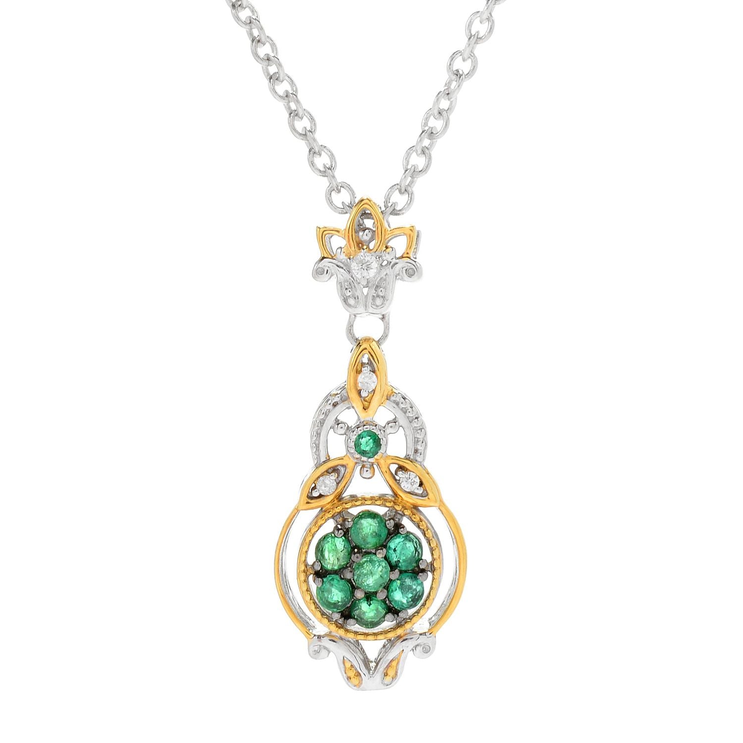 Gems en Vogue 0.41ctw Grizzly Emerald & Diamond Cluster Pendant
