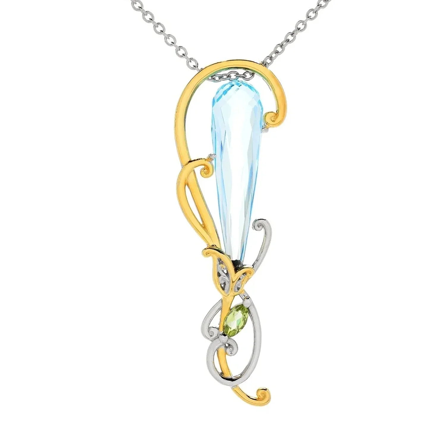 Gems en Vogue 17.31ctw Blue Topaz Briolette & Peridot Pendant