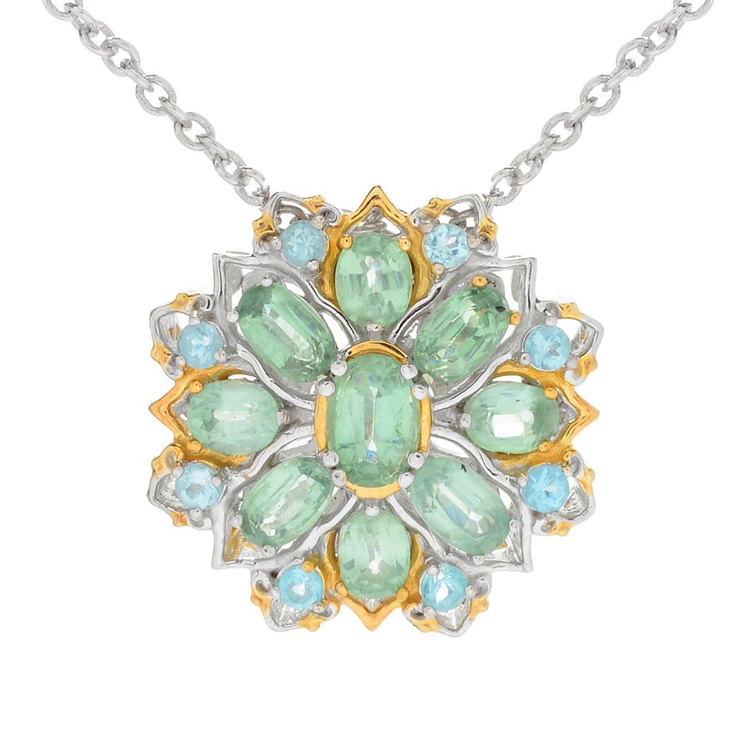 Gems en Vogue 3.13ctw Mint Kyanite & Apatite Flower Pendant