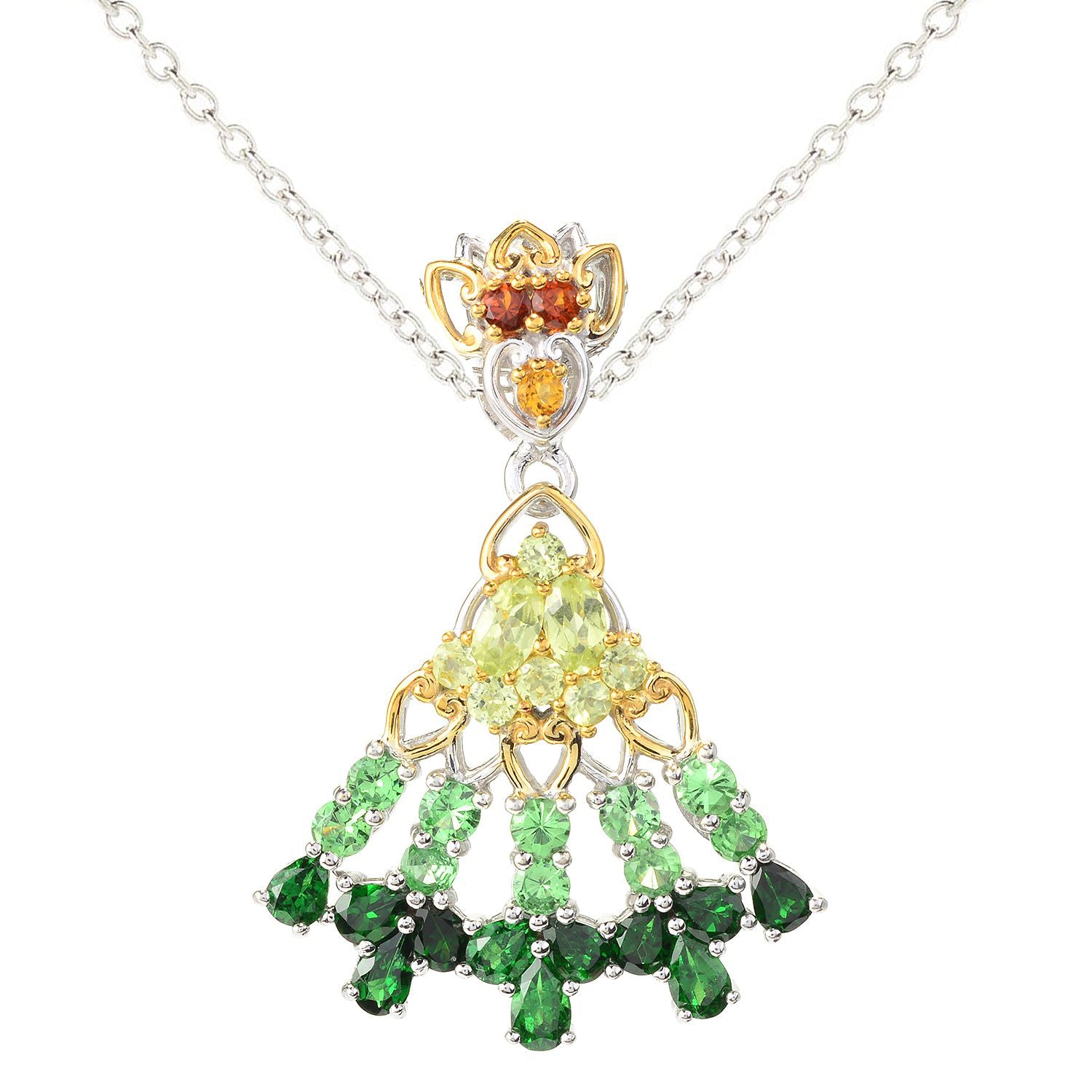 Gems en Vogue 5.12ctw Tsavorite Garnet & Multi Gemstones Fan Pendant