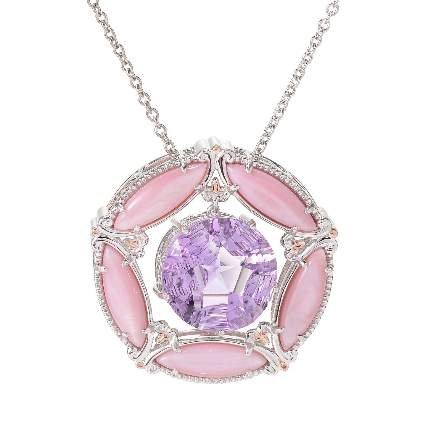 Gems en Vogue 10.70ctw Pink Amethyst & Mother-of-Pearl Pendant